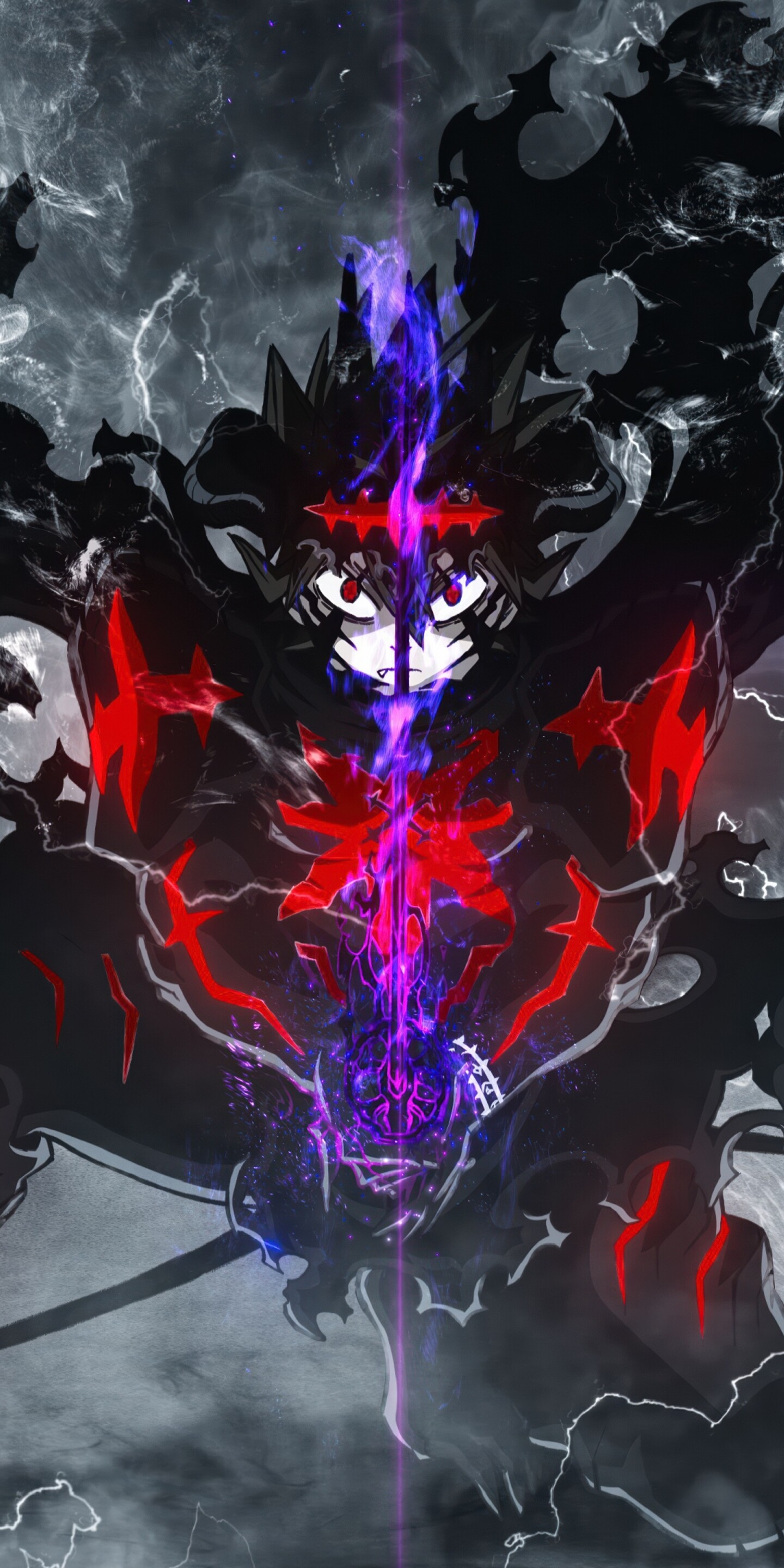 A menacing demonic character from Black Clover surrounded by dark magic and lightning.
