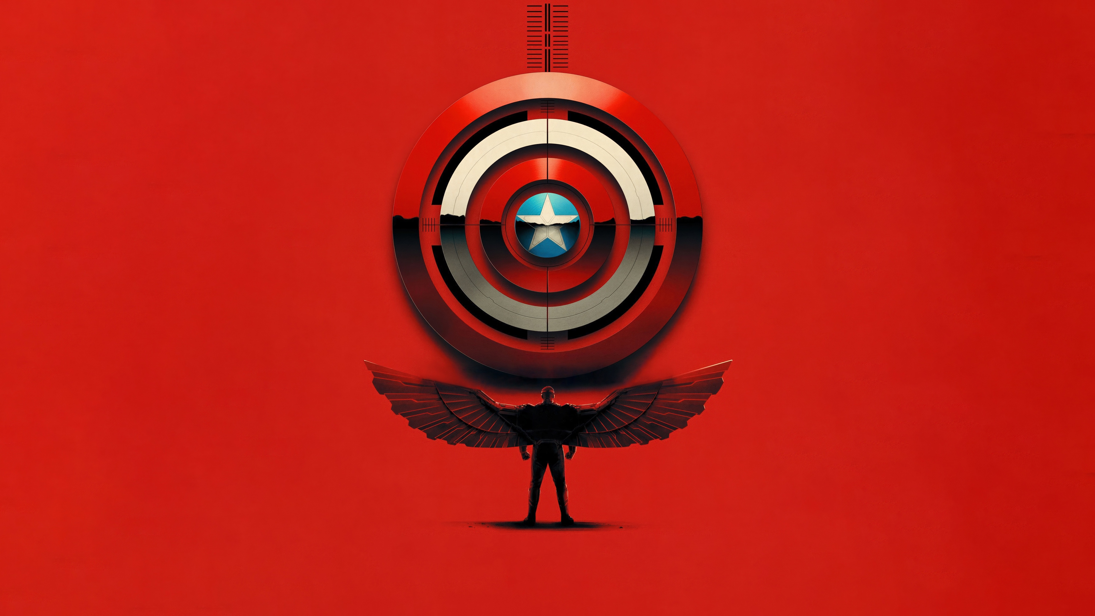 A cinematic portrait of Captain America from Captain America: Brave New World featuring a deep red aesthetic and high-resolution detail.
