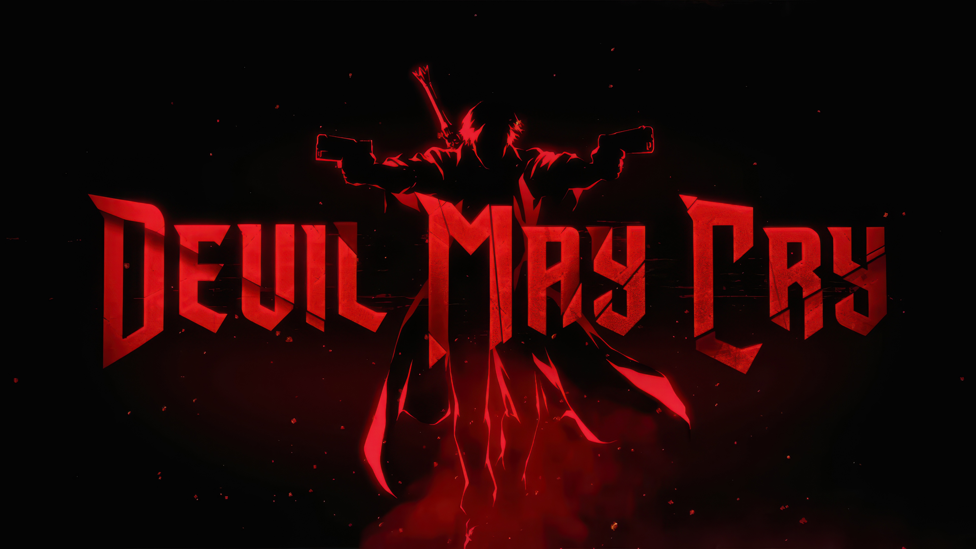 A cinematic portrait of Dante from the Devil May Cry series featuring dark red lighting and a black background.