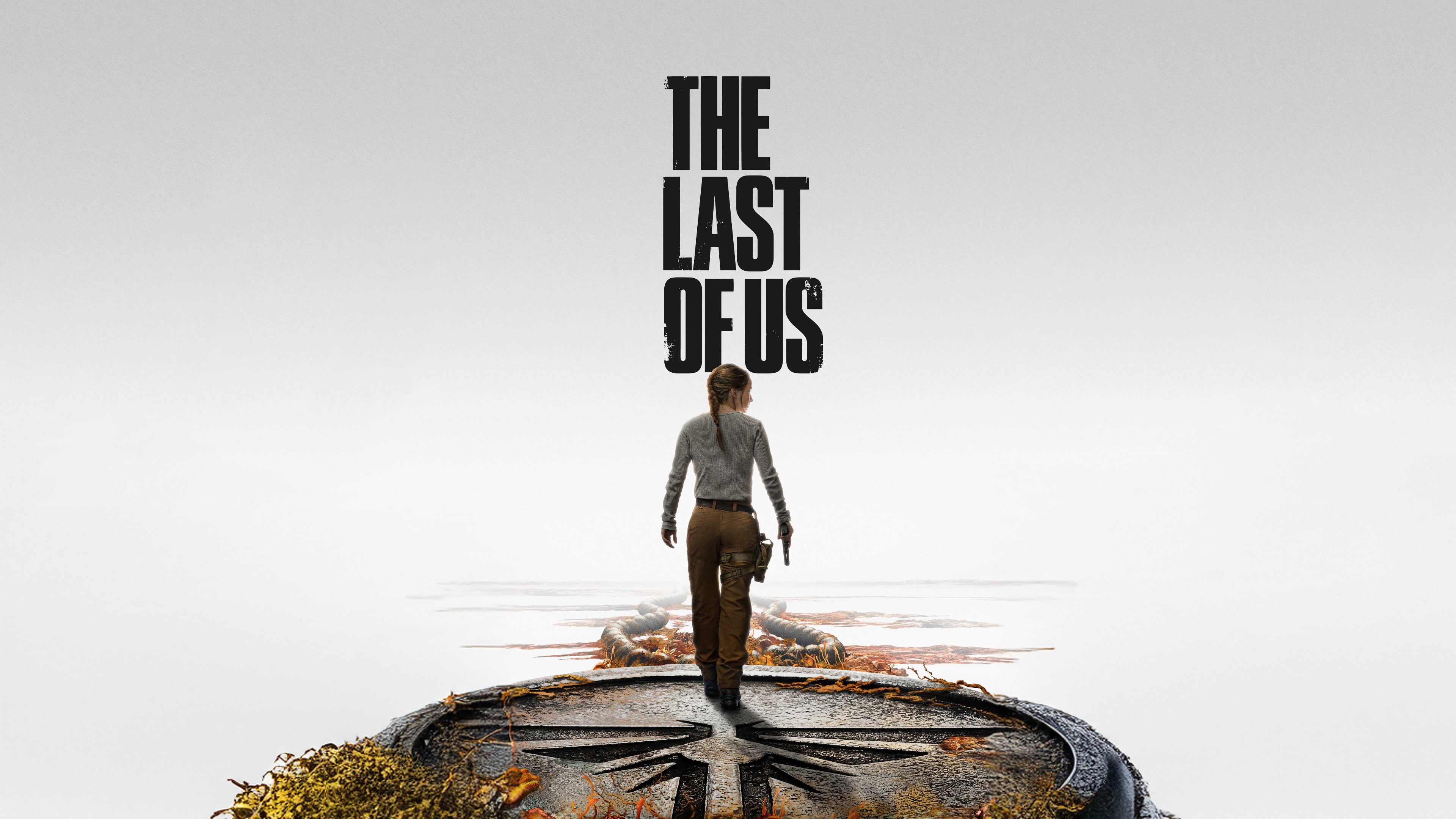 A high-resolution 5K portrait of Ellie from The Last of Us Season 2 on a white background.