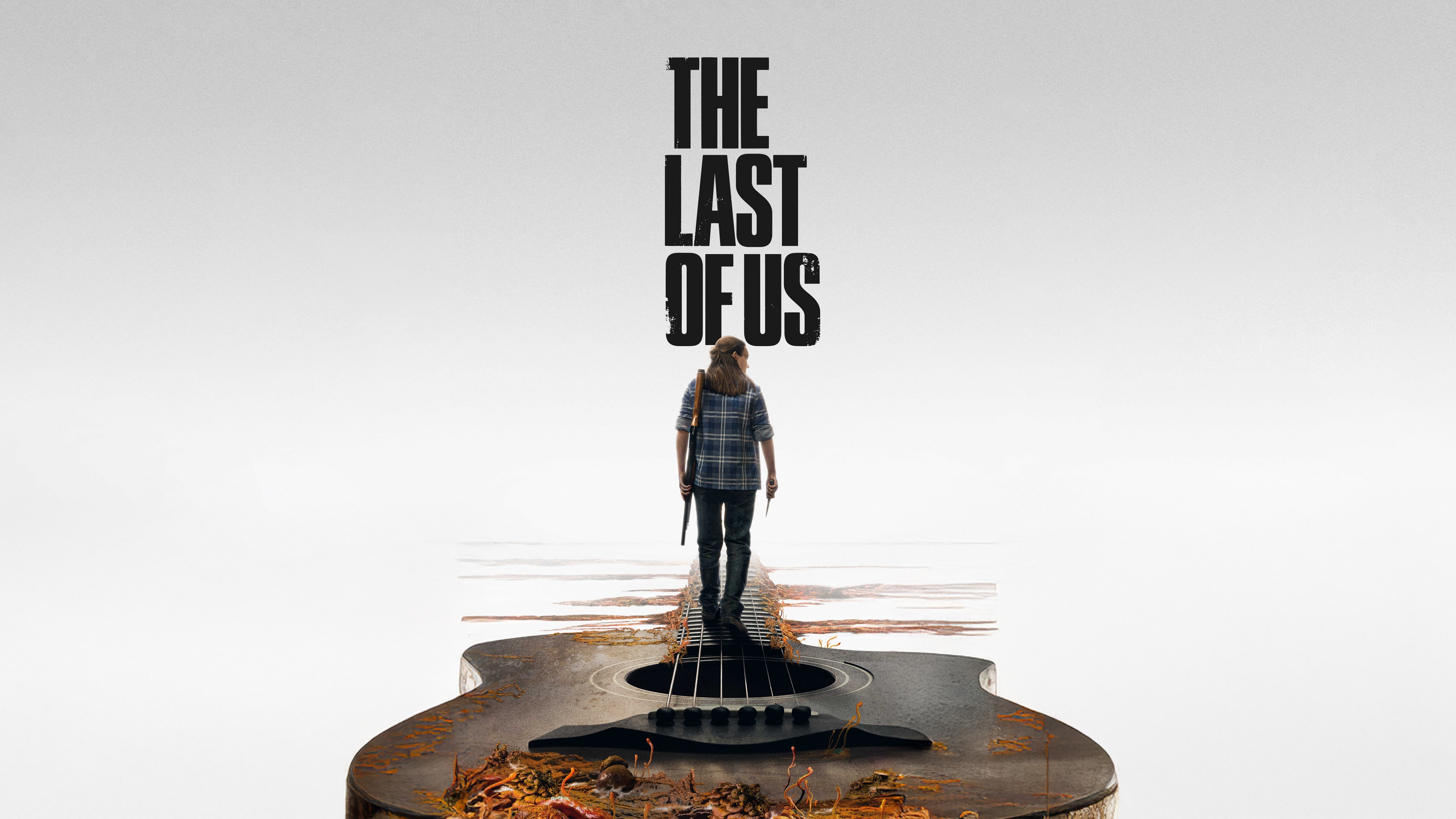 A high-resolution 8K portrait of Ellie Williams from The Last of Us on a clean white background