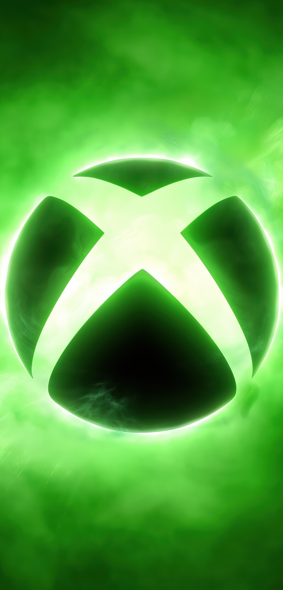 A neon glowing Xbox logo centered on a bright green background.