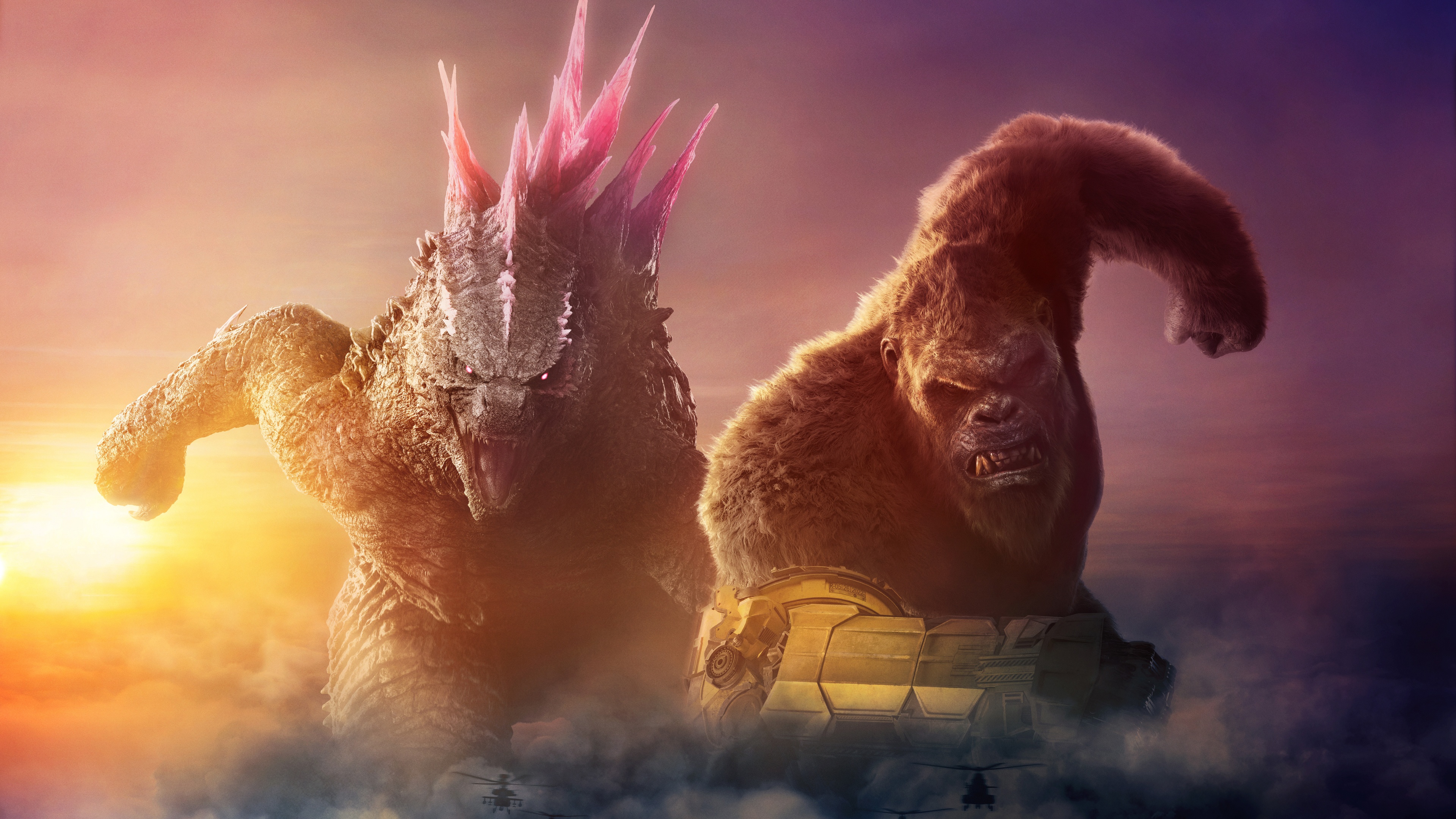 A cinematic movie poster featuring Godzilla and Kong from Godzilla x Kong: The New Empire.