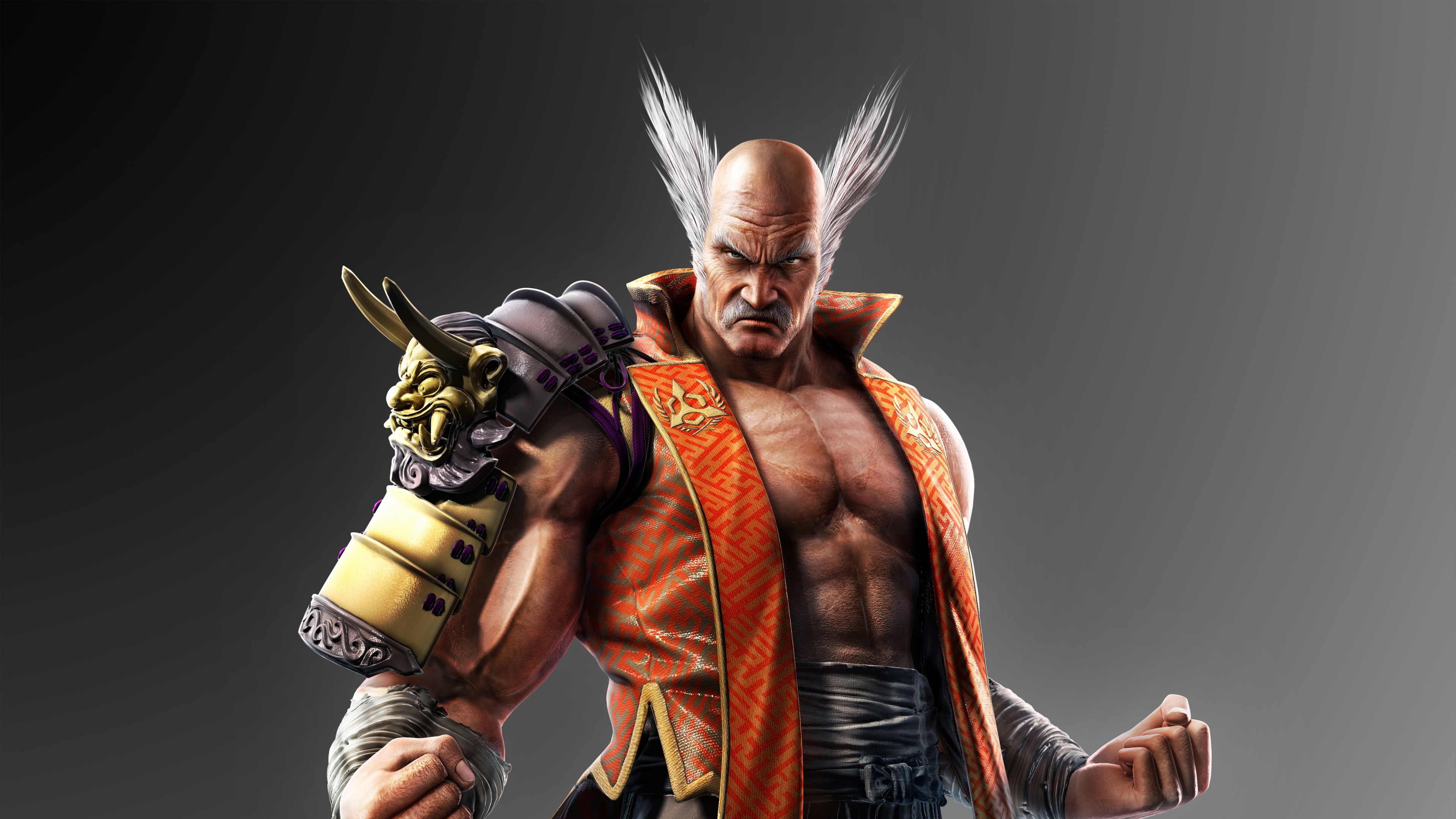 A detailed 5K portrait of Heihachi Mishima, the formidable character from the Tekken video game franchise.