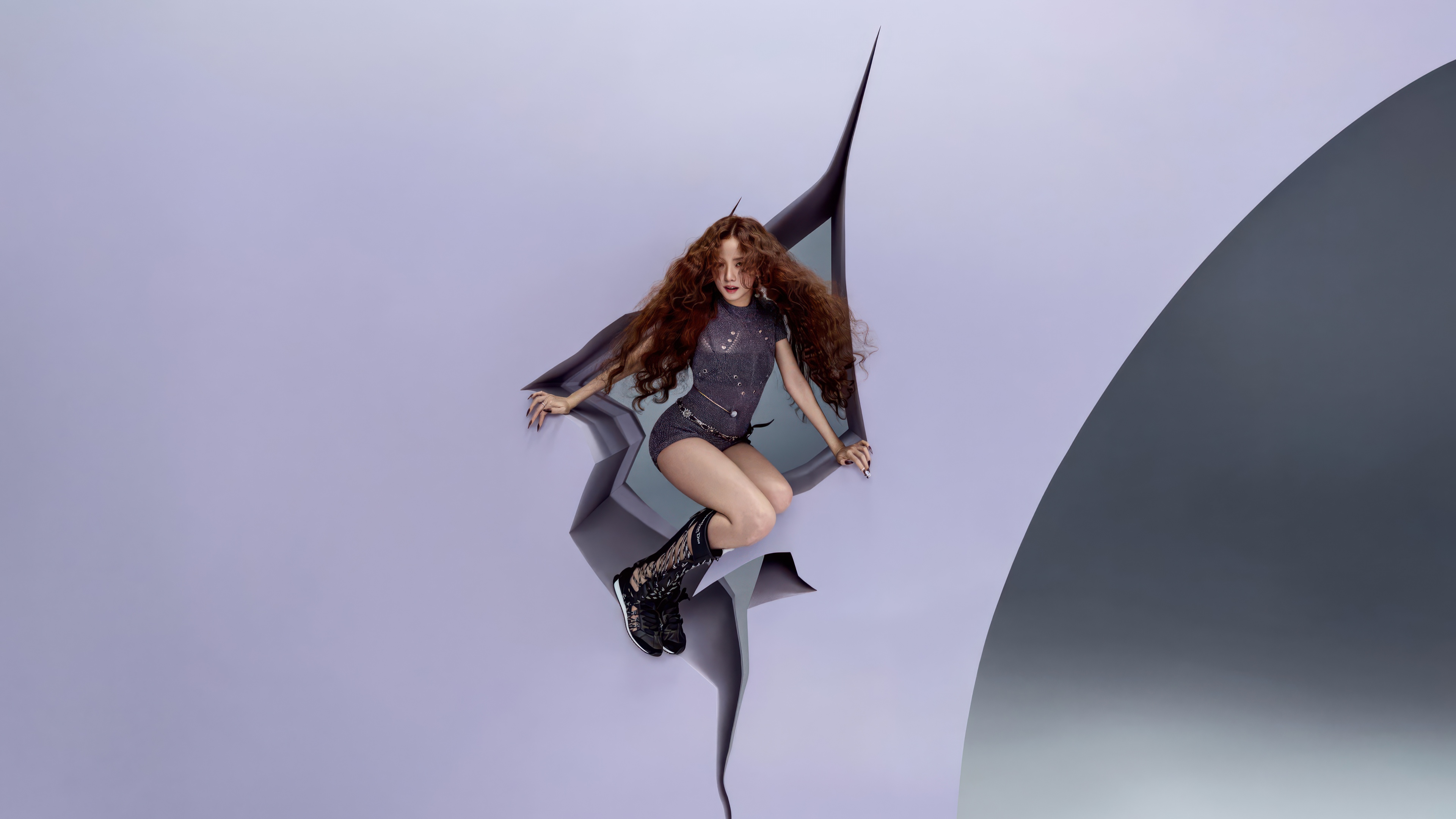 A cinematic portrait of South Korean singer Jisoo featuring a deep purple and blue color palette.