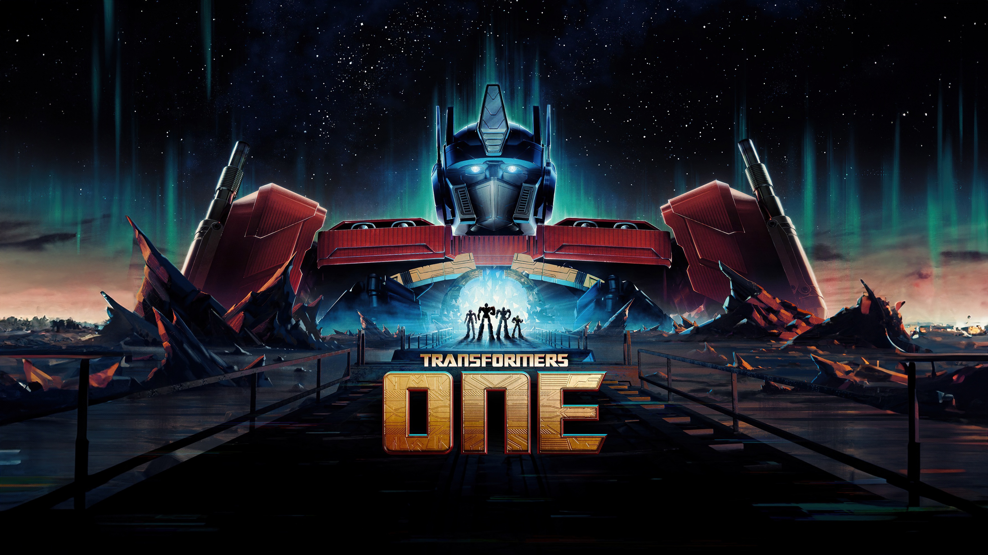 Cinematic 5K movie poster of Optimus Prime from Transformers One.