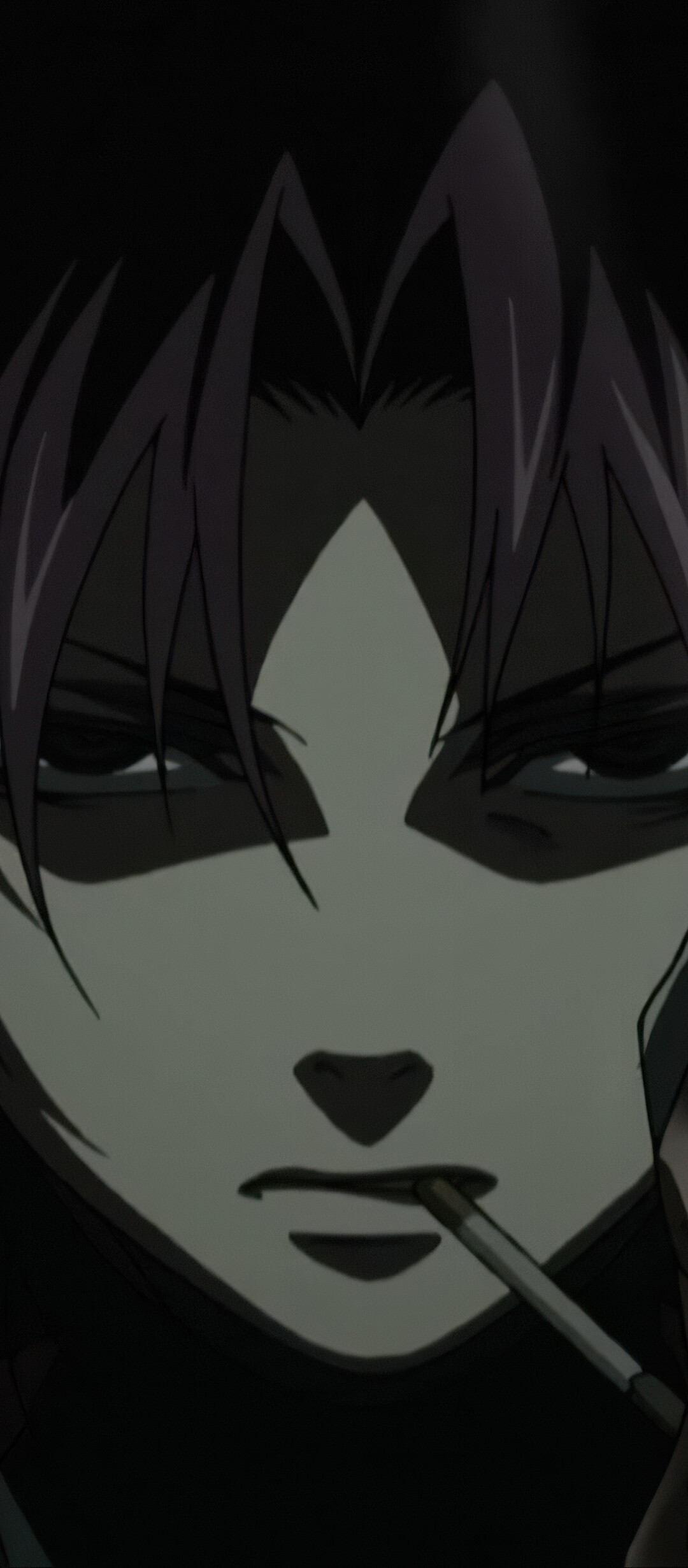 A dark aesthetic depiction of Revy from Black Lagoon featuring a skull on a black background.