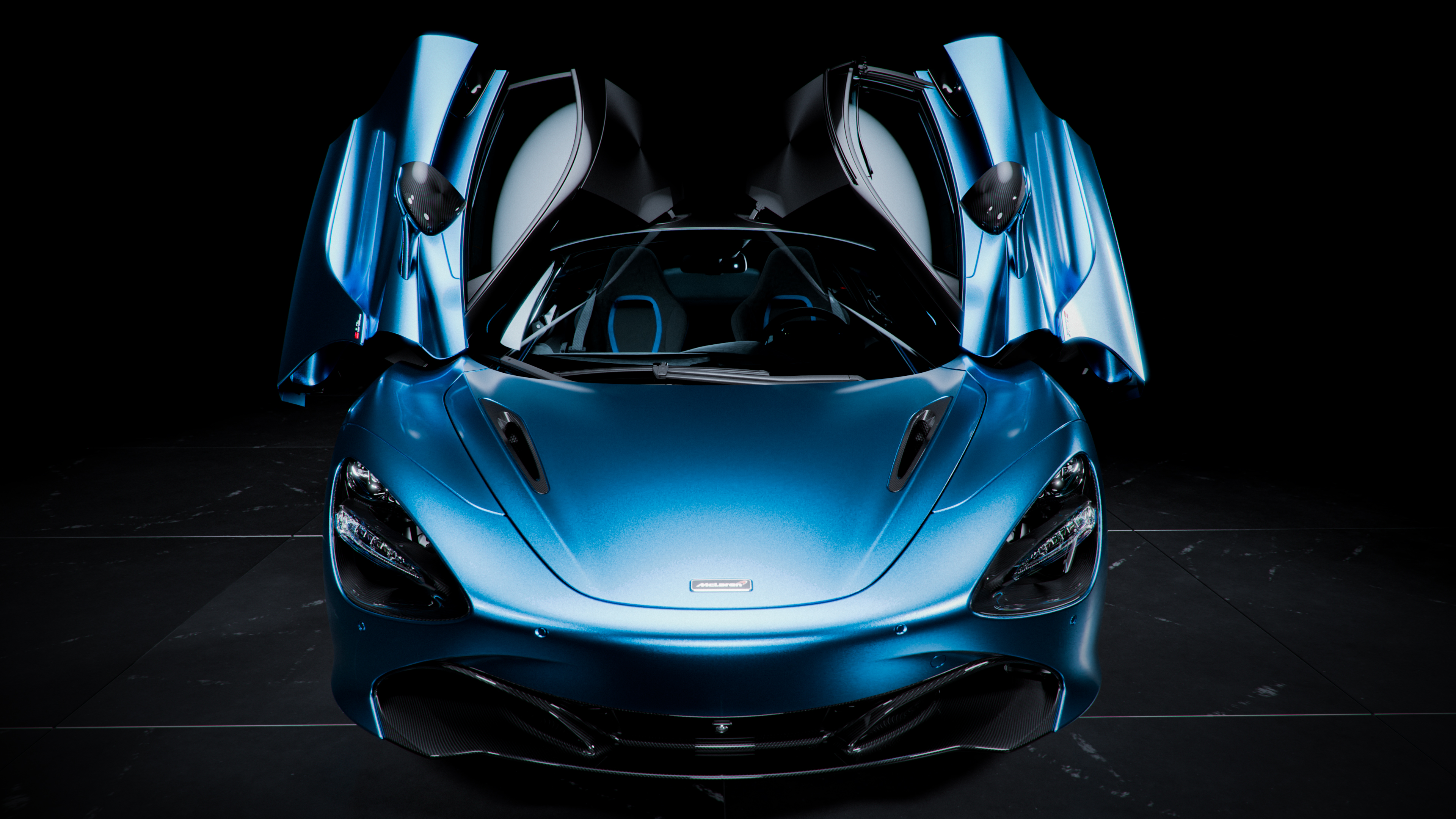High-performance McLaren 720S sports car against a dark, minimalist background.