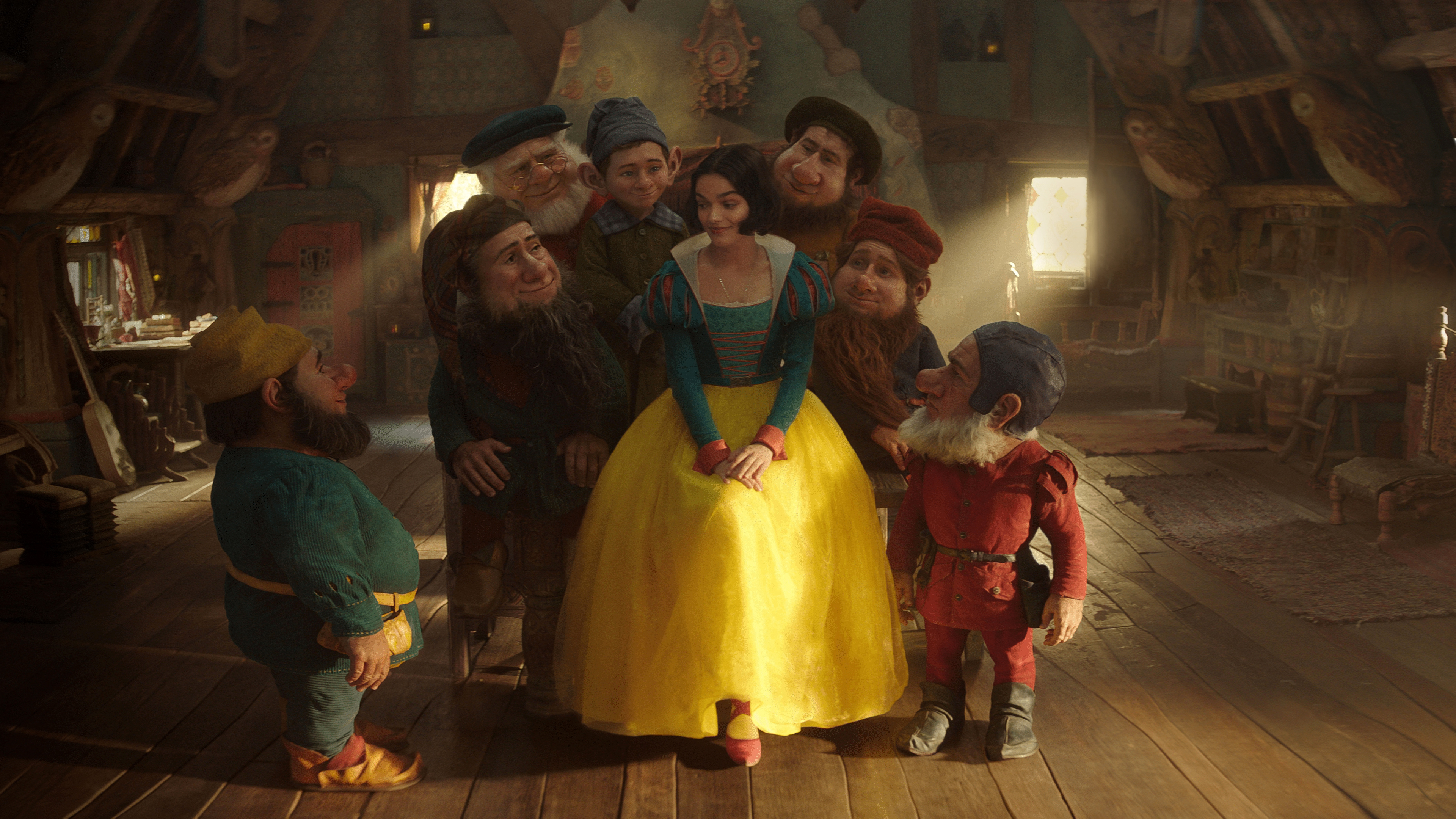 A cinematic portrait of Snow White, played by Rachel Zegler, from the 2025 Disney movie.