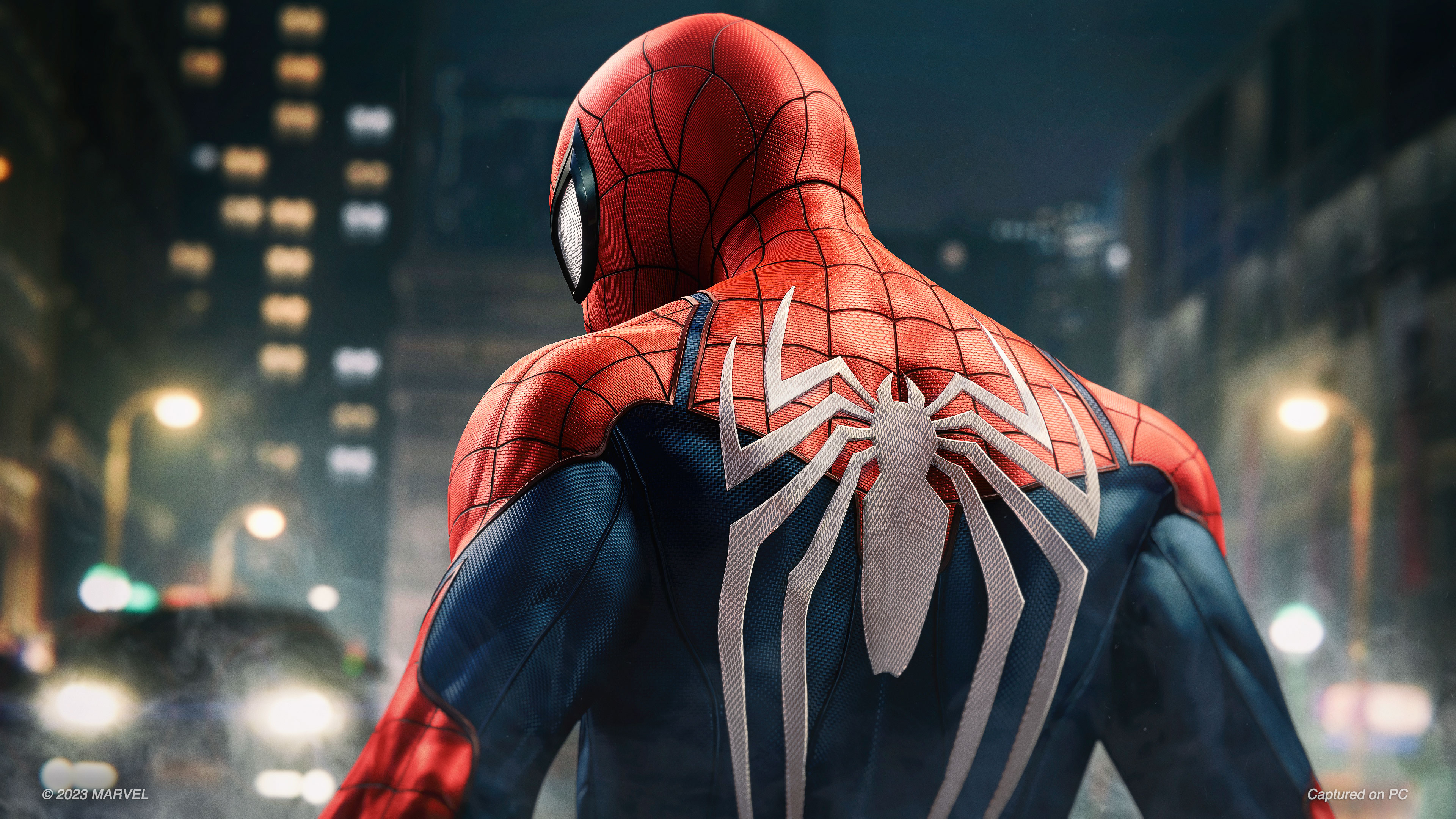 Spider-Man wearing the Advanced Suit from the Marvel's Spider-Man video game.