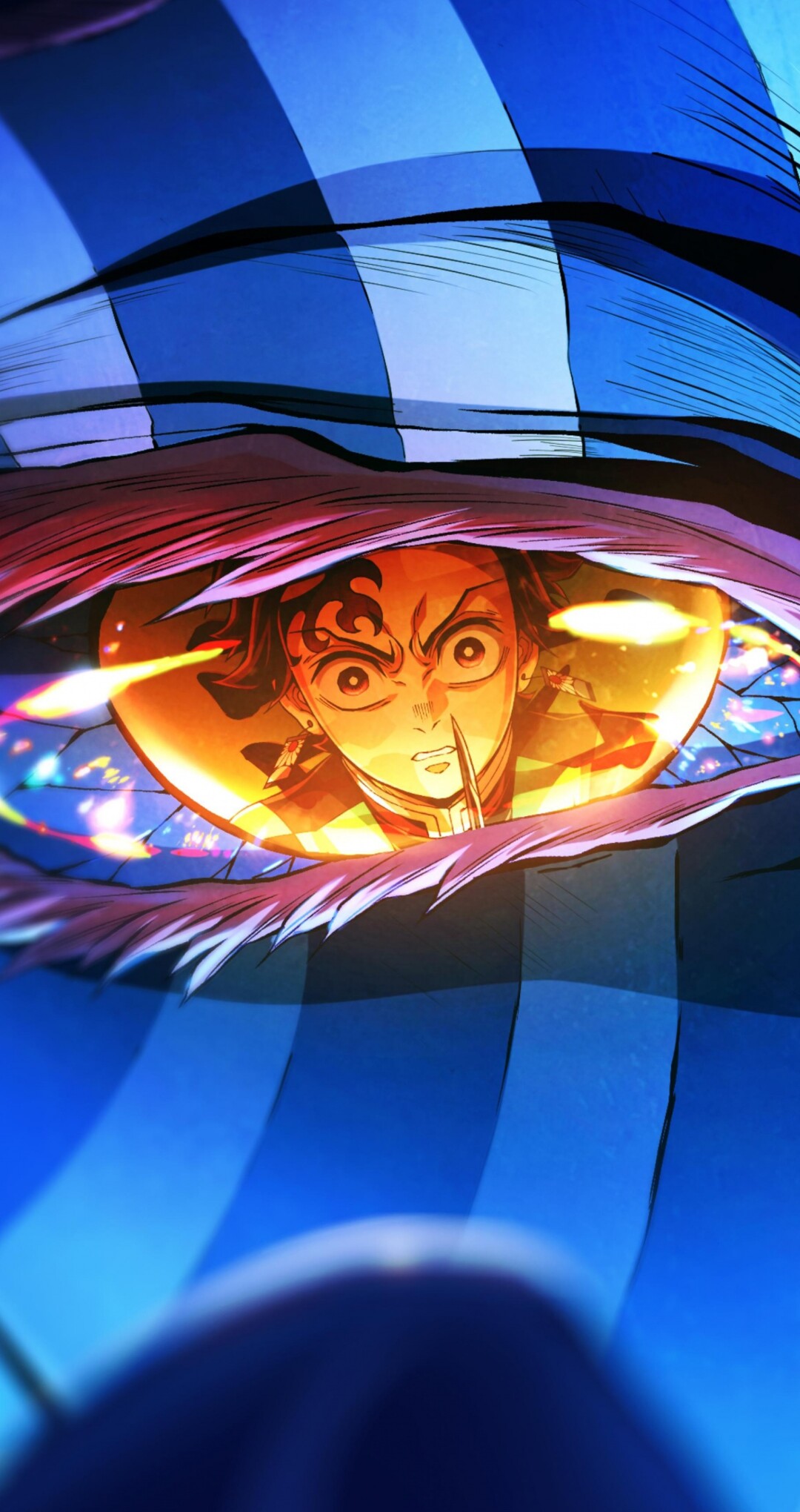 Tanjiro Kamado and Akaza facing off in the Infinity Castle from Demon Slayer: Kimetsu No Yaiba.