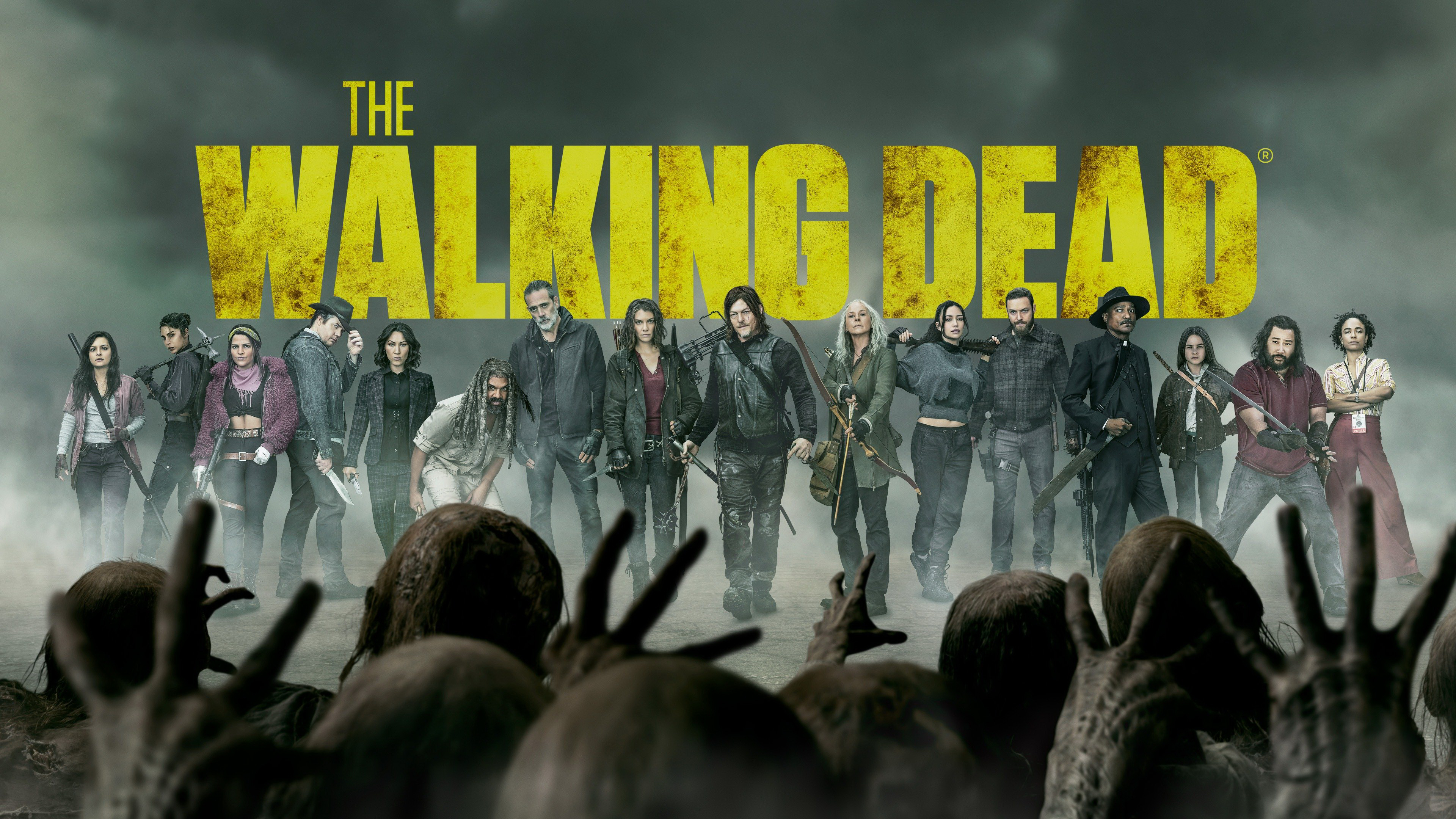 A dramatic character poster from the AMC series The Walking Dead featuring a weathered survivor.
