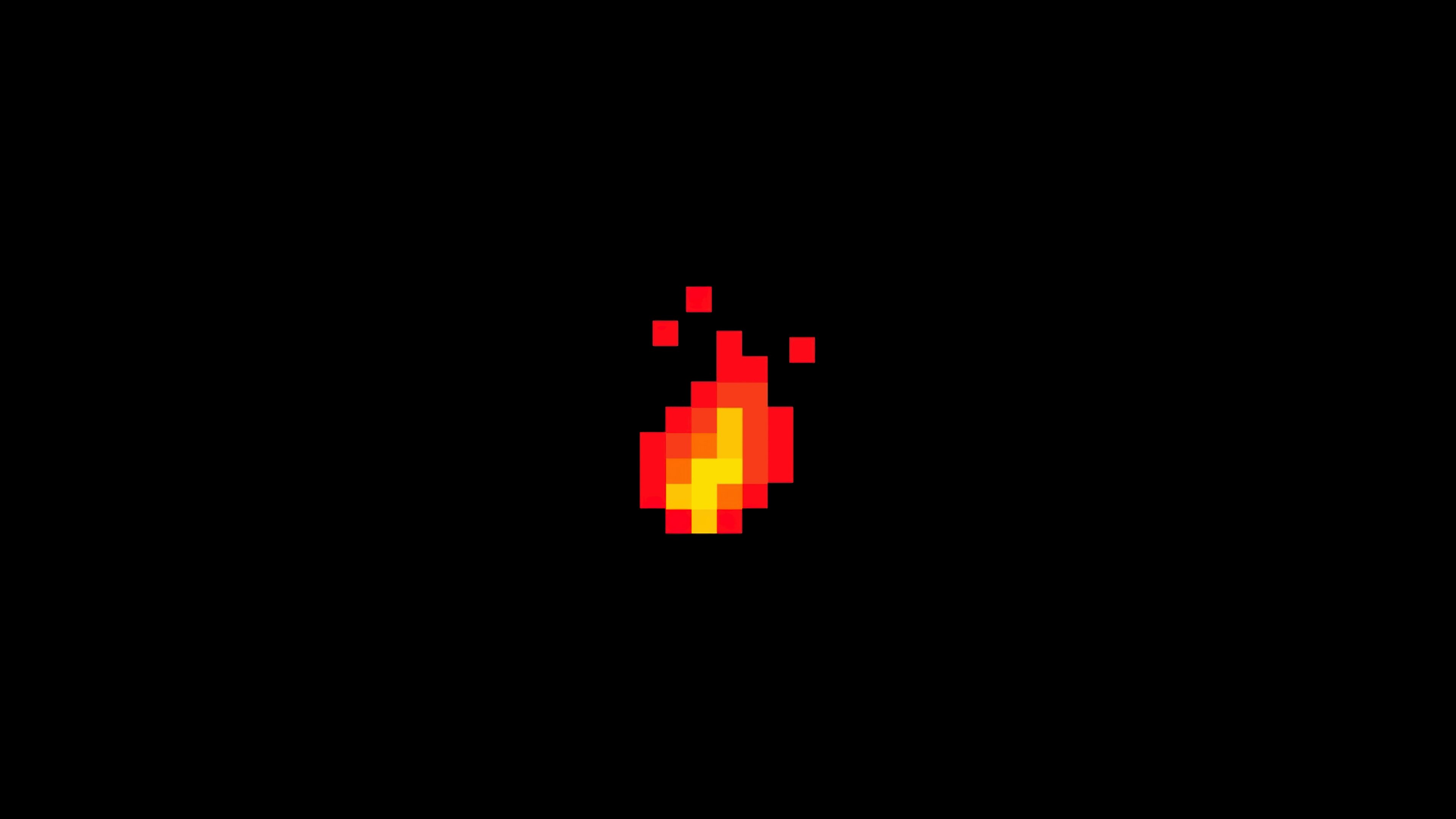 High-resolution pixel art of burning orange and red flames on a solid black background.