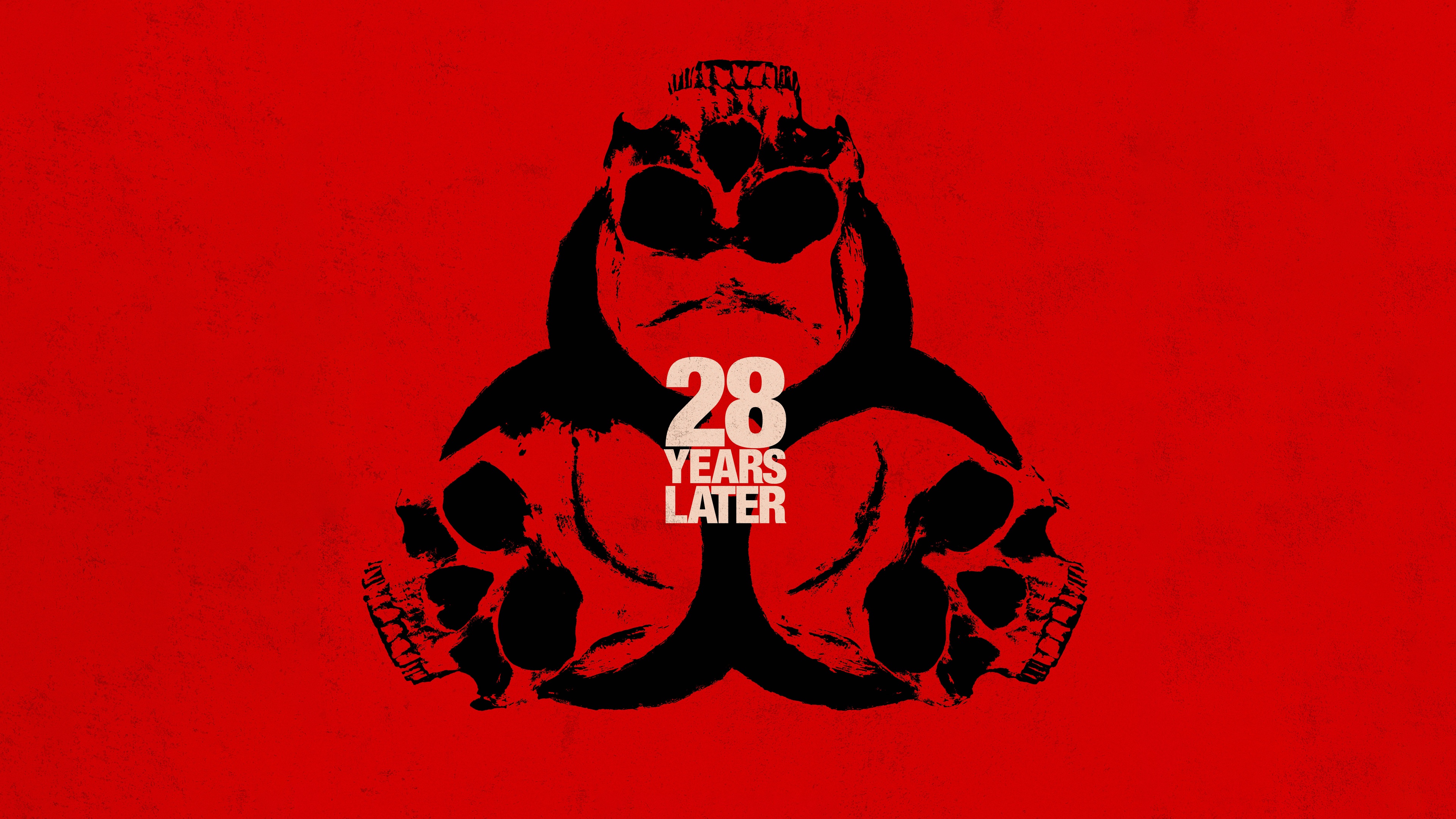 A cinematic 8K shot for the movie 28 Years Later featuring a striking and intense red background.