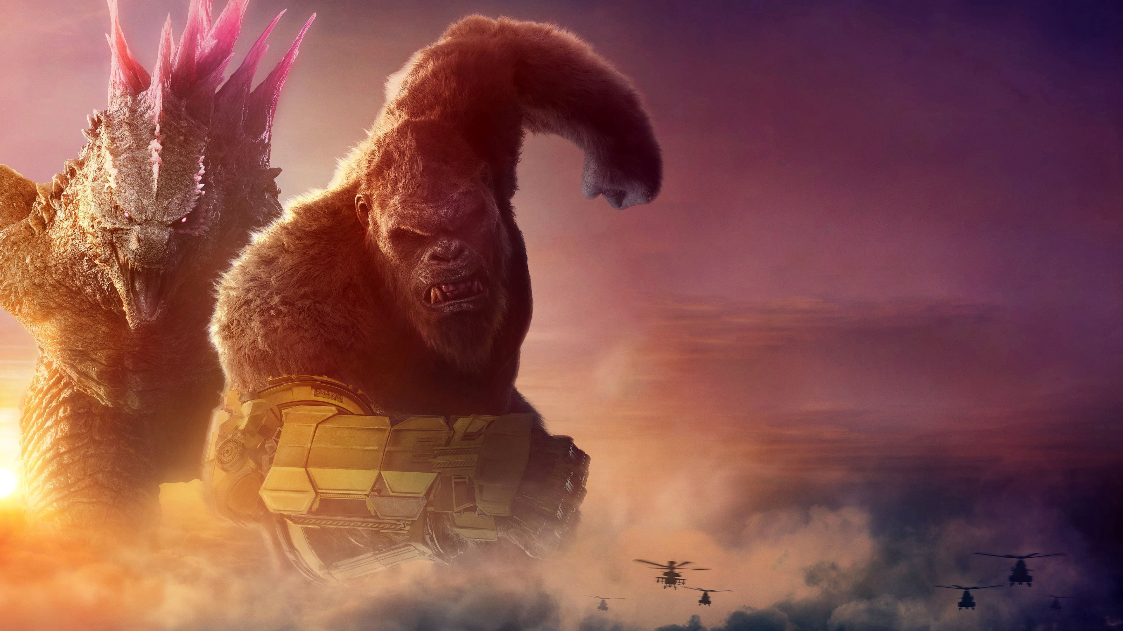 Cinematic movie poster featuring the powerful Titans Godzilla and Kong from the film Godzilla x Kong: The New Empire.