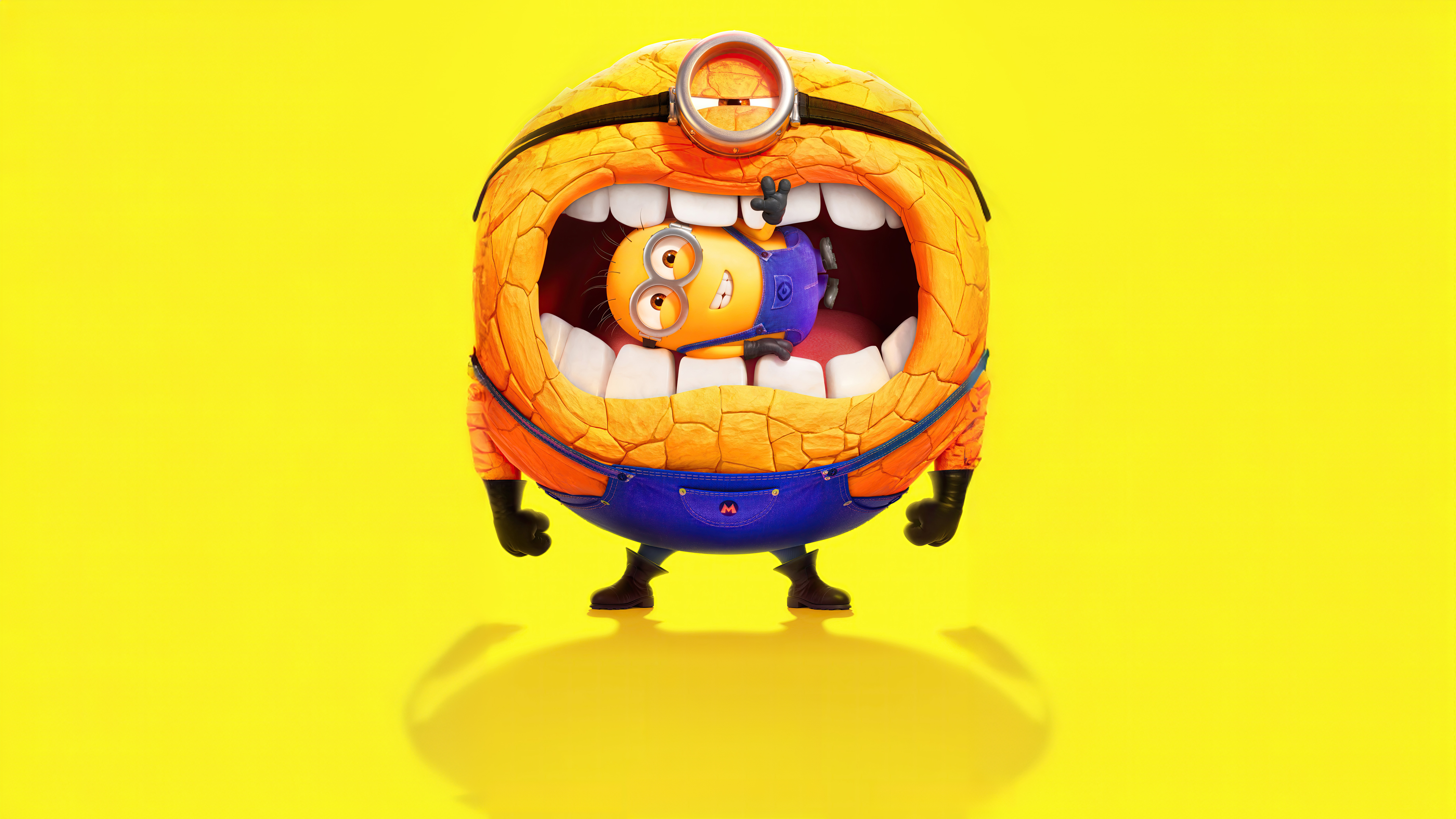 A group of yellow Minions from Despicable Me 4 on a solid yellow background.