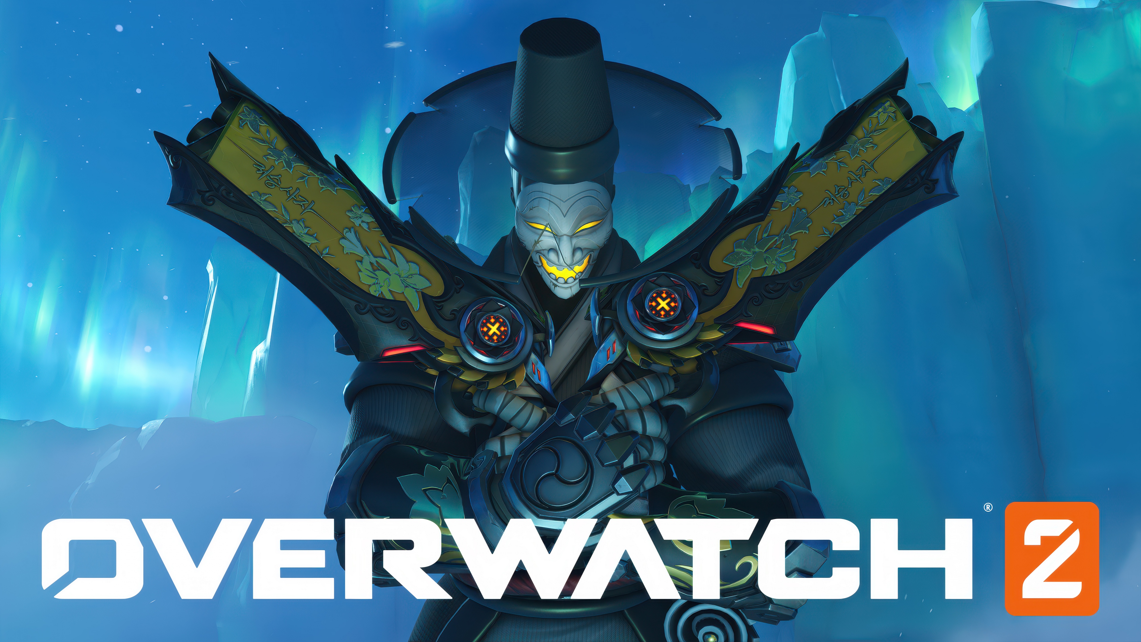 A cinematic shot of the character Reaper from Overwatch 2 emerging from the shadows.