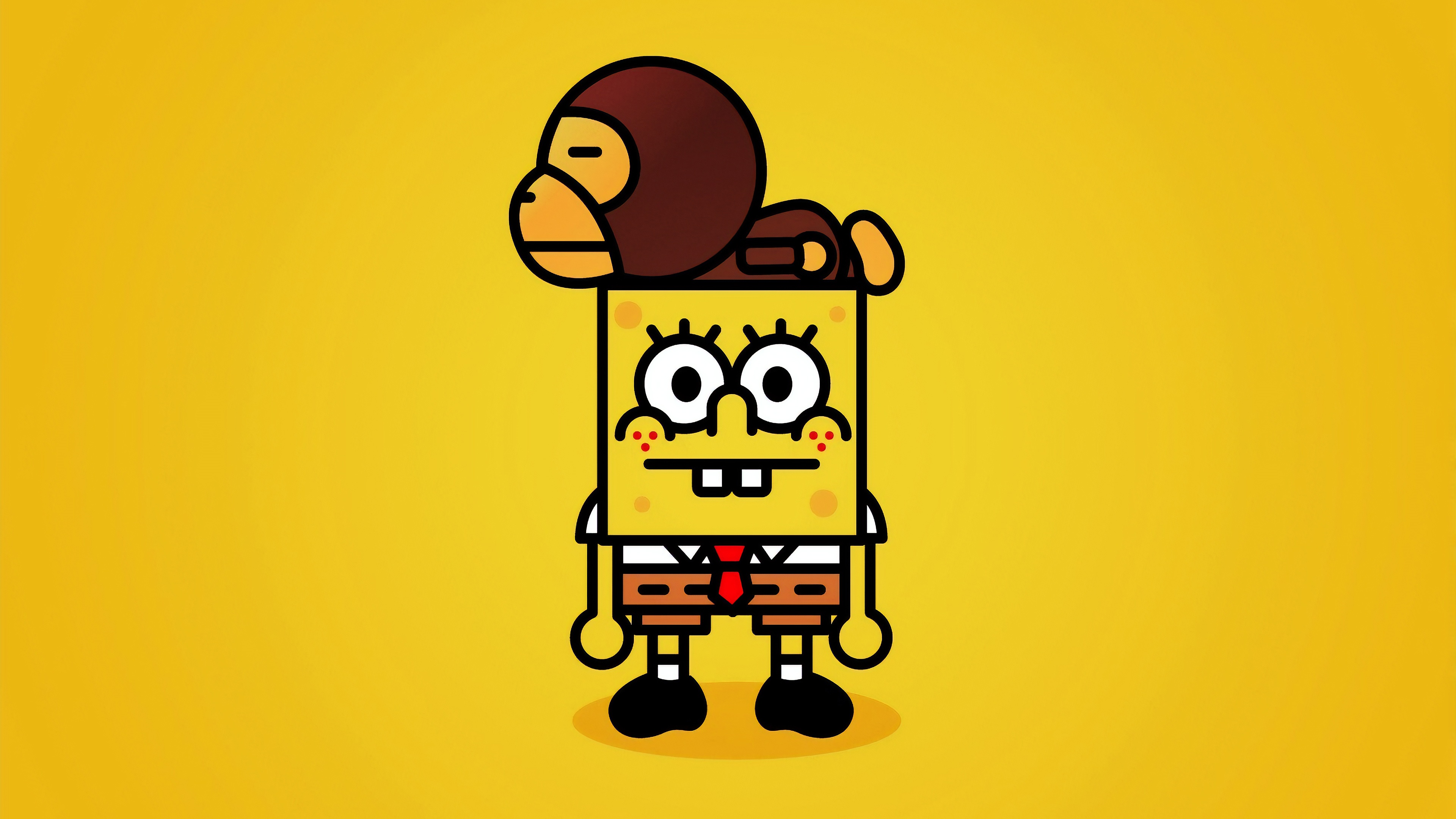 SpongeBob SquarePants from the SpongeBob SquarePants TV show with a monkey on a yellow background.