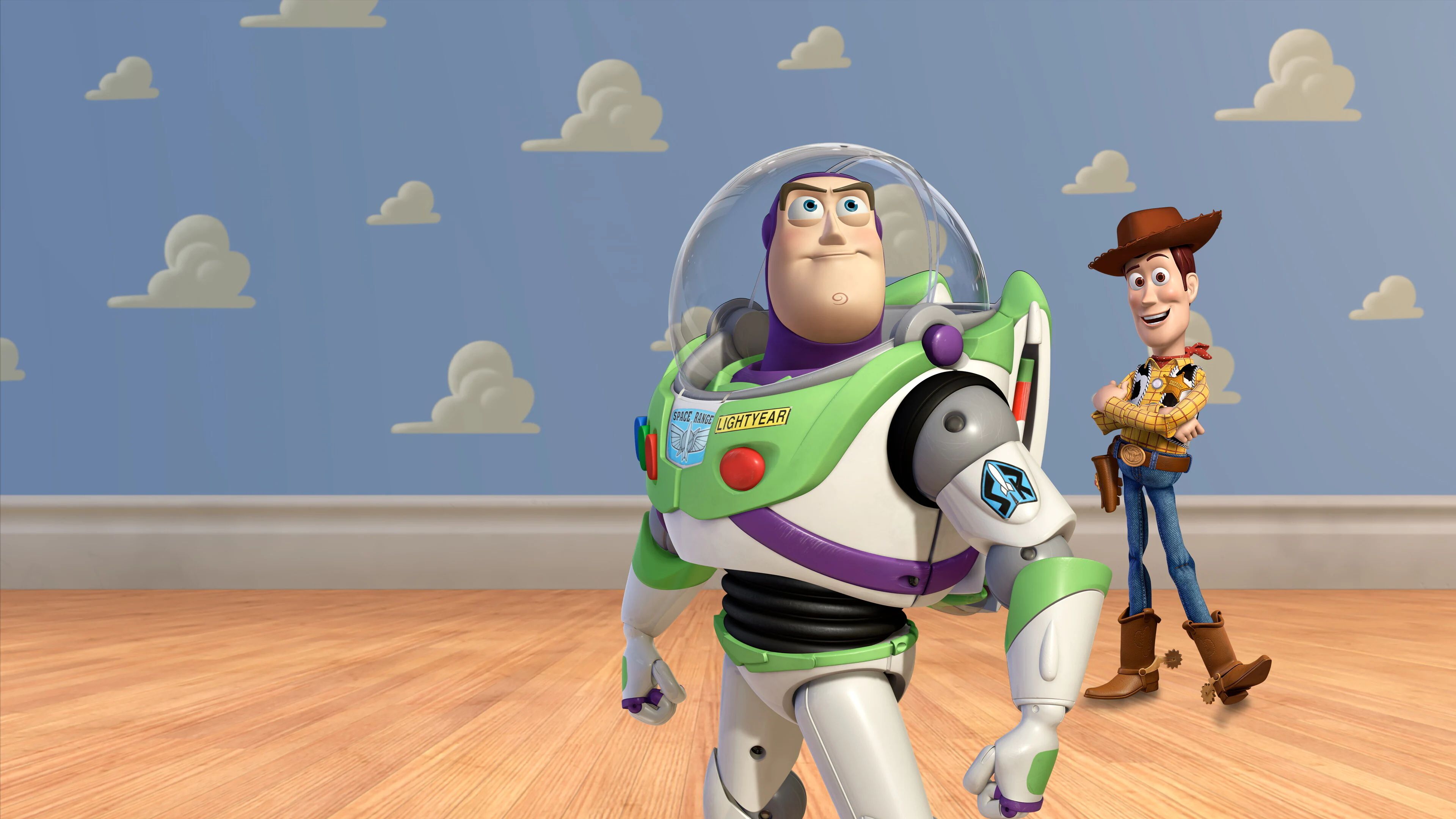 A dramatic movie poster featuring the characters Woody and Buzz Lightyear from Pixar's Toy Story.