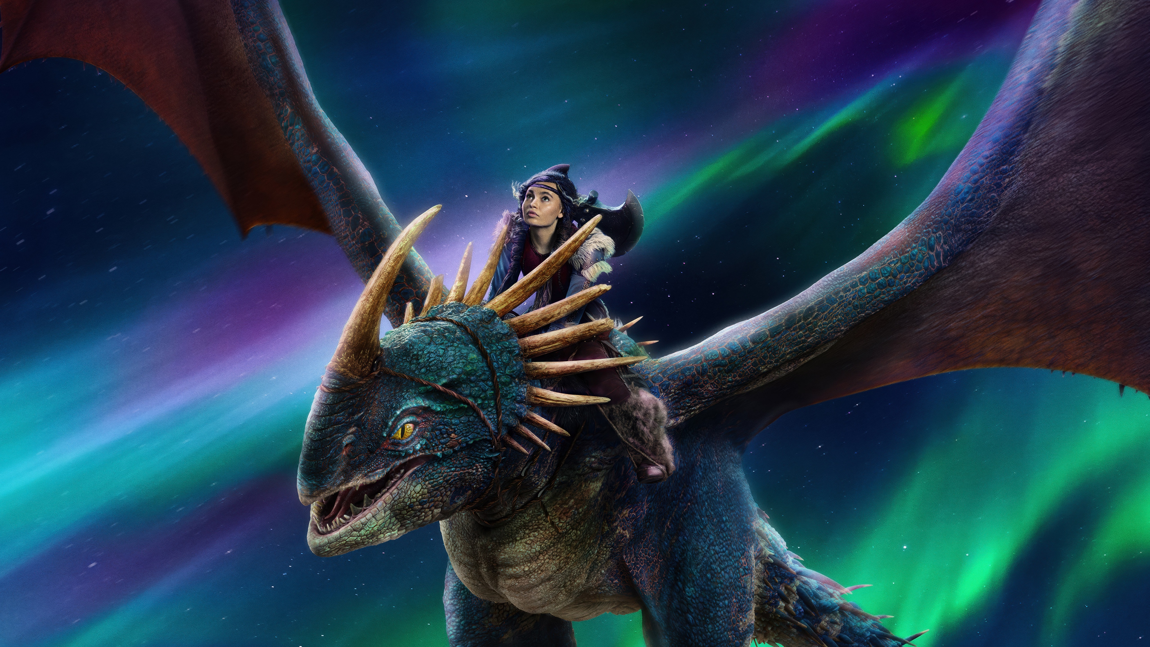 A cinematic portrait of Astrid, played by Nico Parker, from the 2025 movie How to Train Your Dragon.