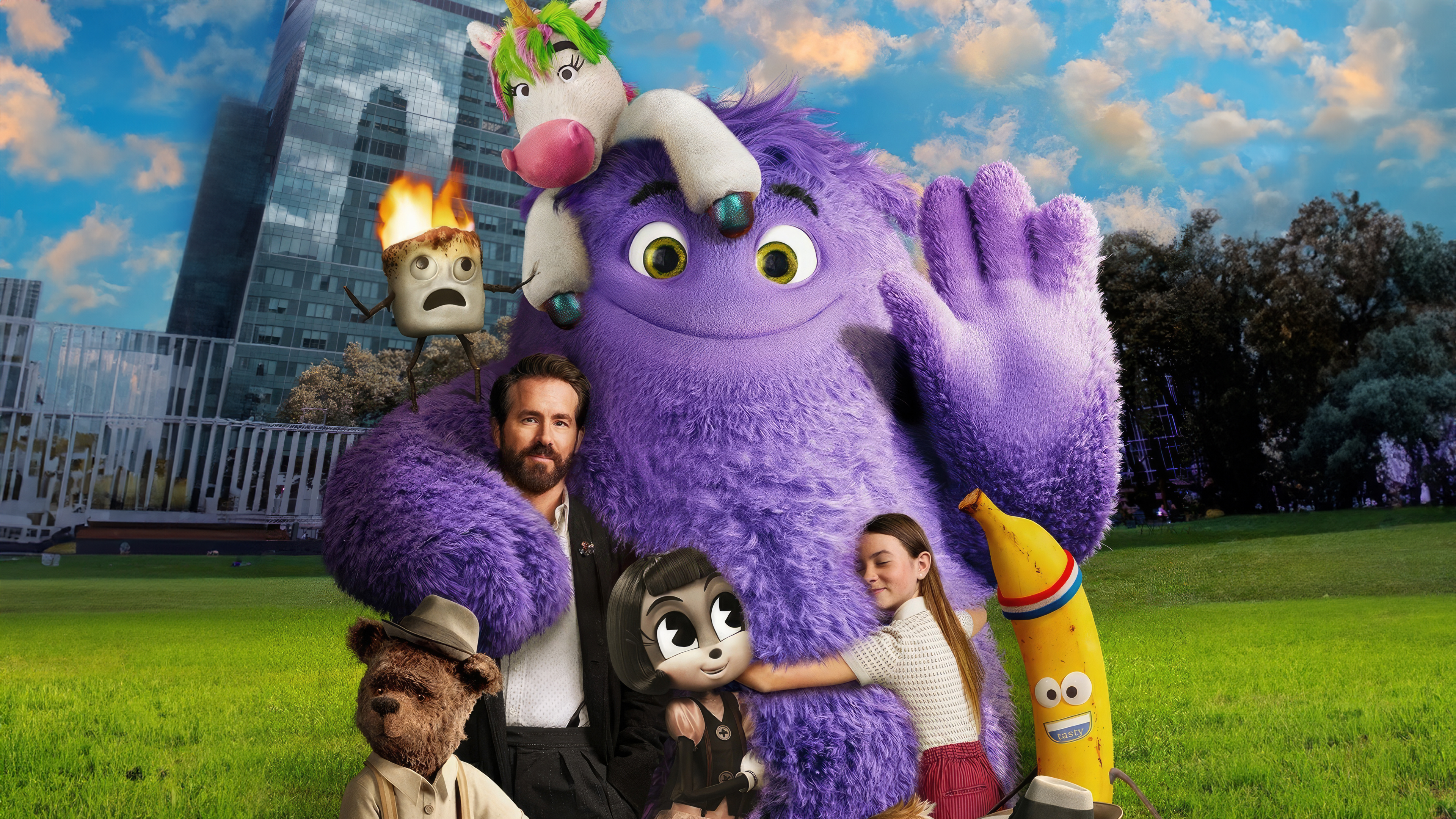 A detailed animation-style portrayal of Blue, the large blue imaginary friend from the 2024 movie IF.