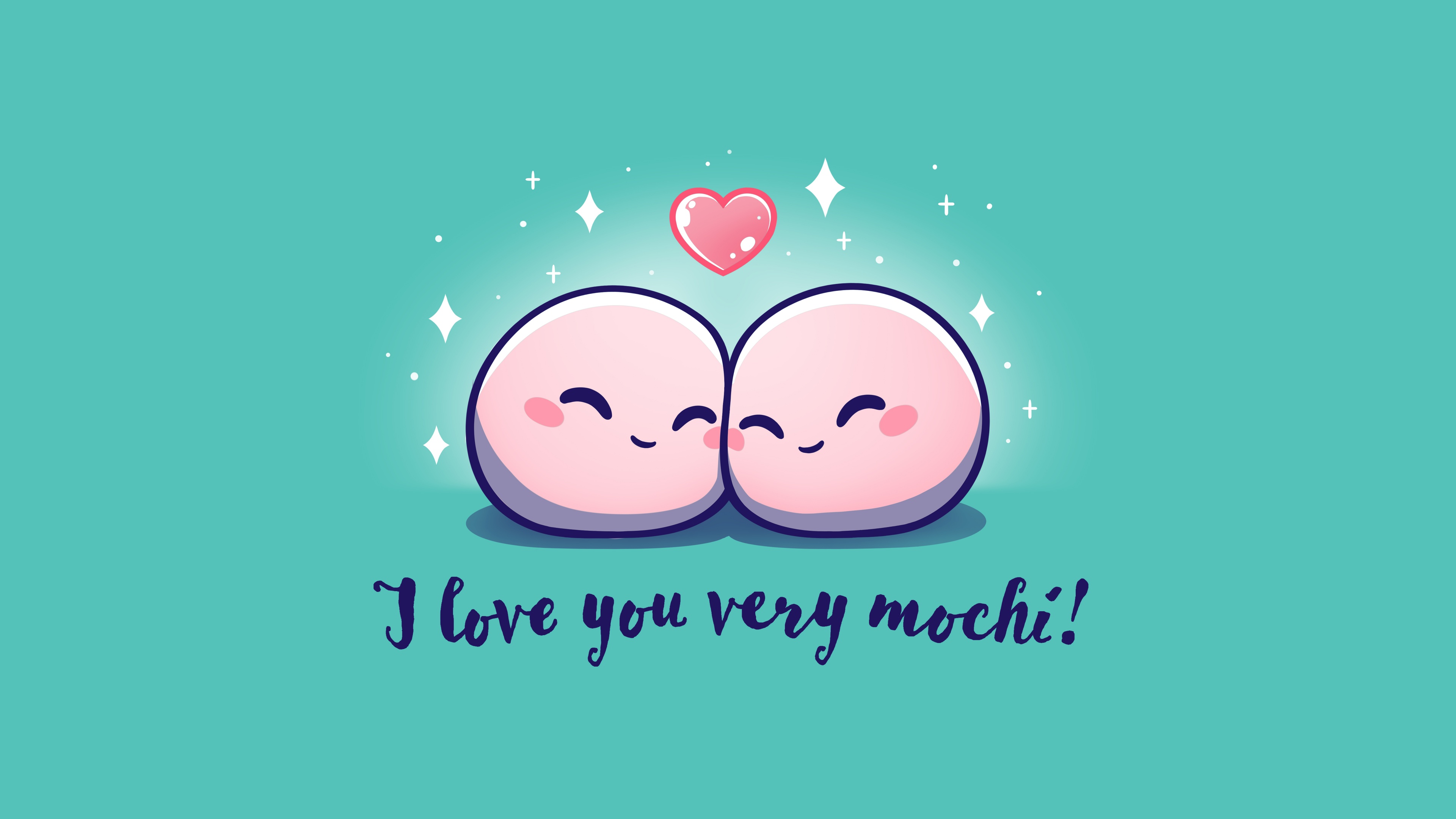 A minimalist kawaii cartoon illustration with a love heart and the text 'I Love You' on a bright cyan background.