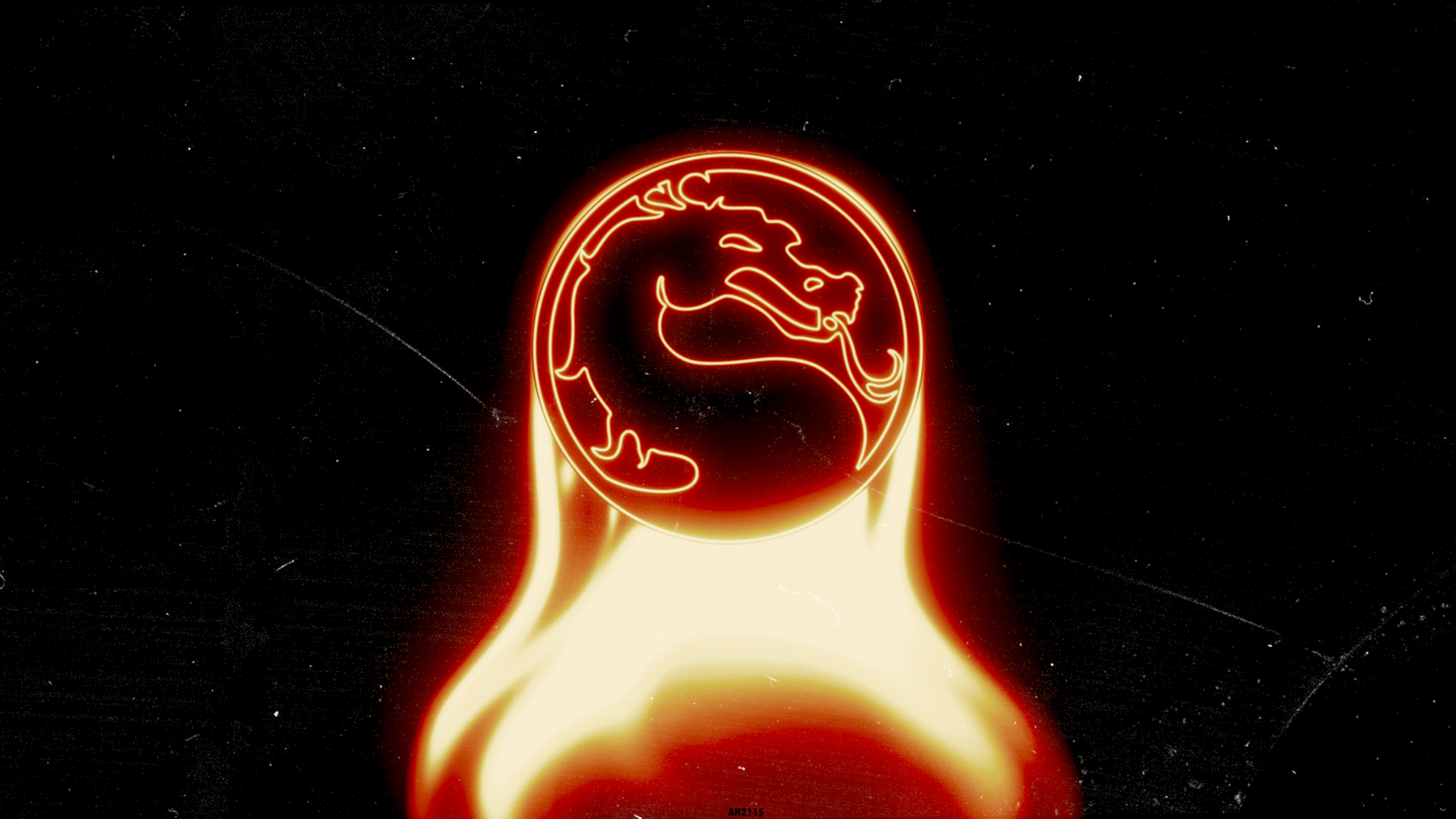Mortal Kombat logo engulfed in realistic fire and flames on a dark background