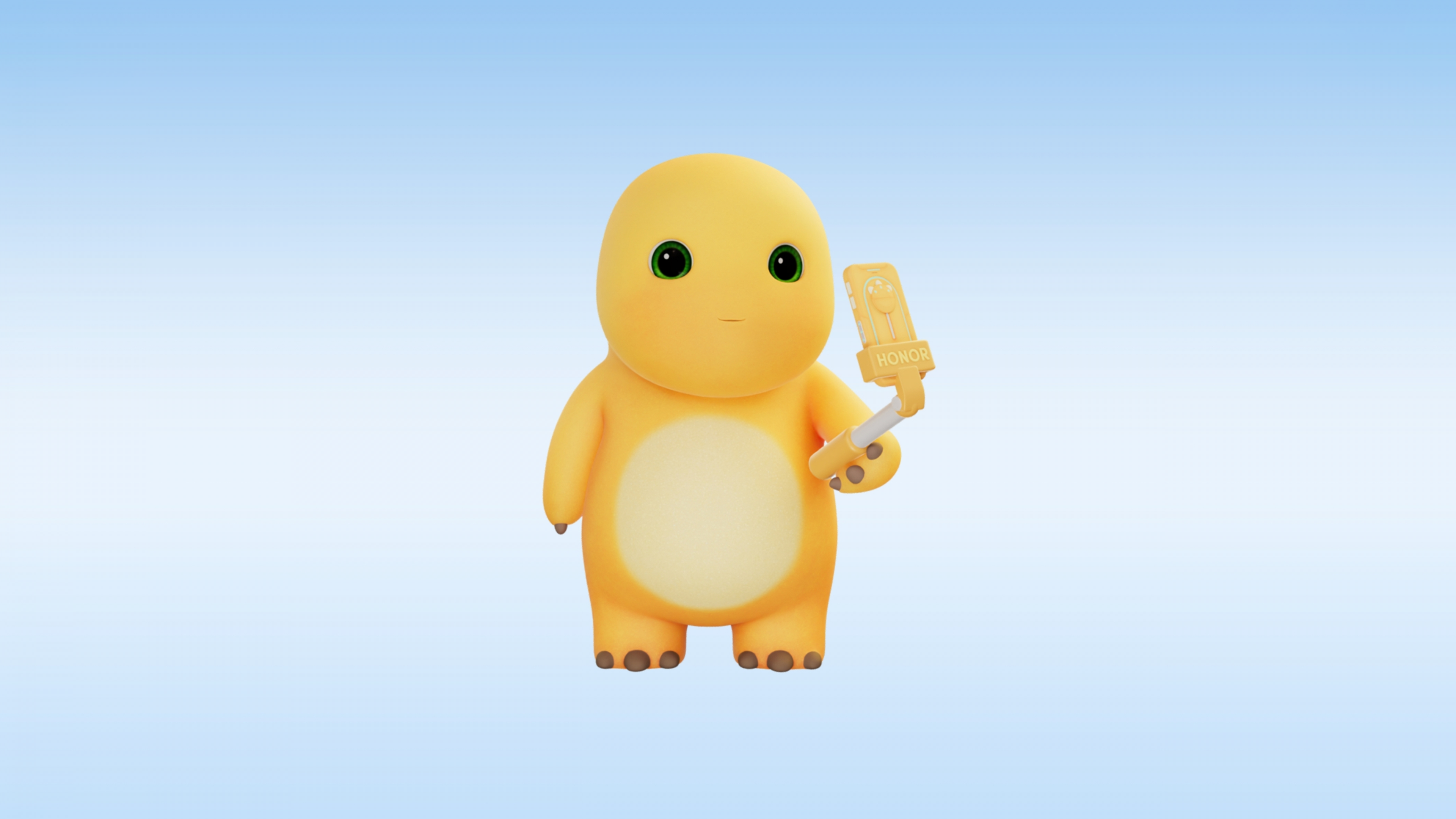 A cute, chubby yellow cartoon character named Nailoong posing for a selfie in a high-quality, vibrant animation style.