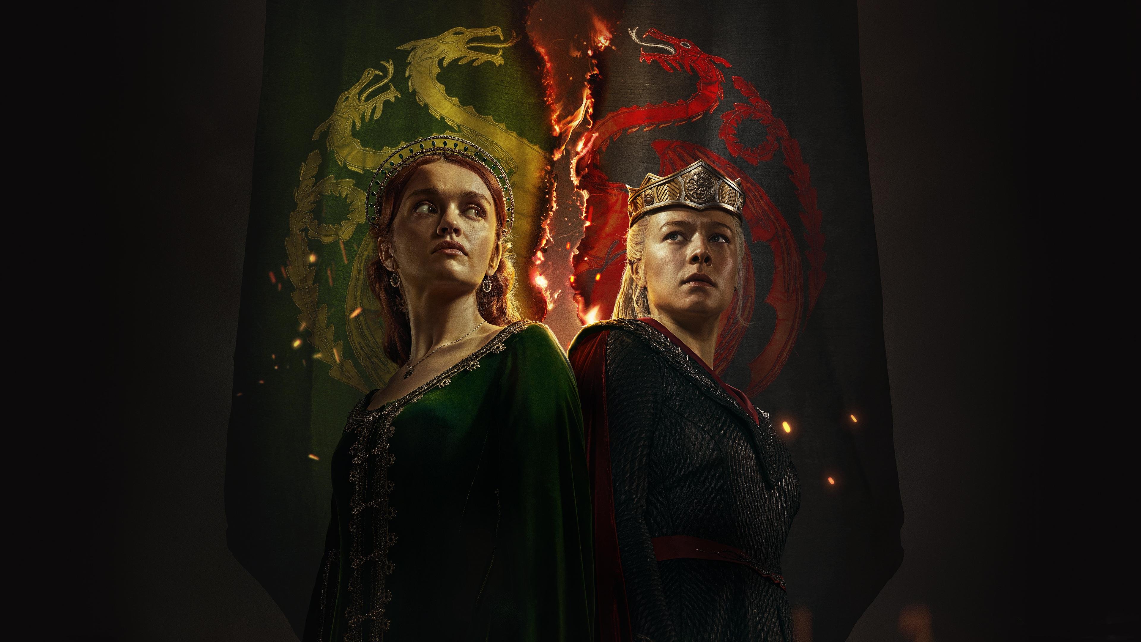 Emma D'Arcy as Princess Rhaenyra Targaryen and Olivia Cooke as Alicent Hightower from House of the Dragon