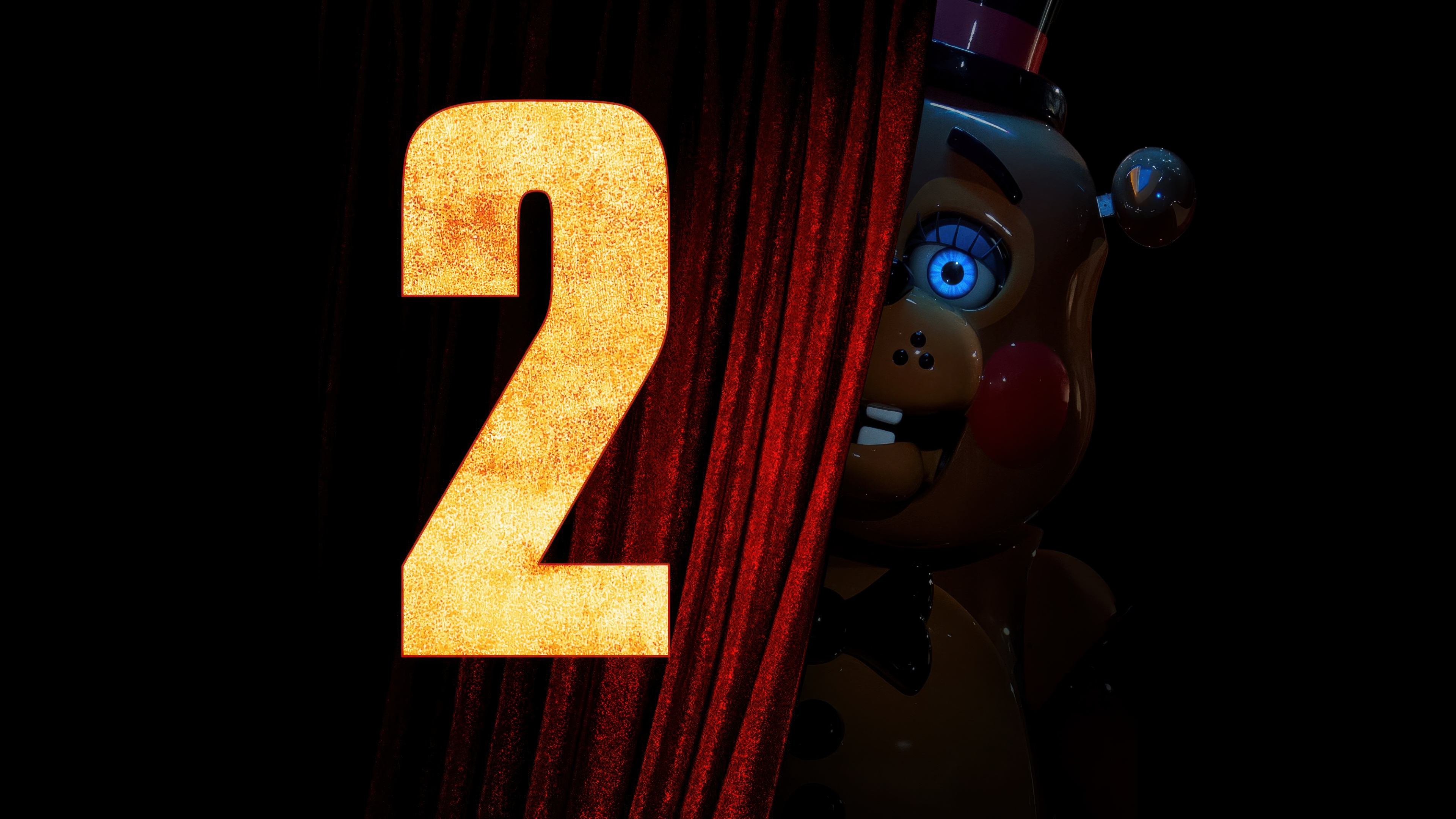 A high-resolution, cinematic close-up of the animatronic character Toy Freddy from Five Nights at Freddy's 2 against a deep black background.
