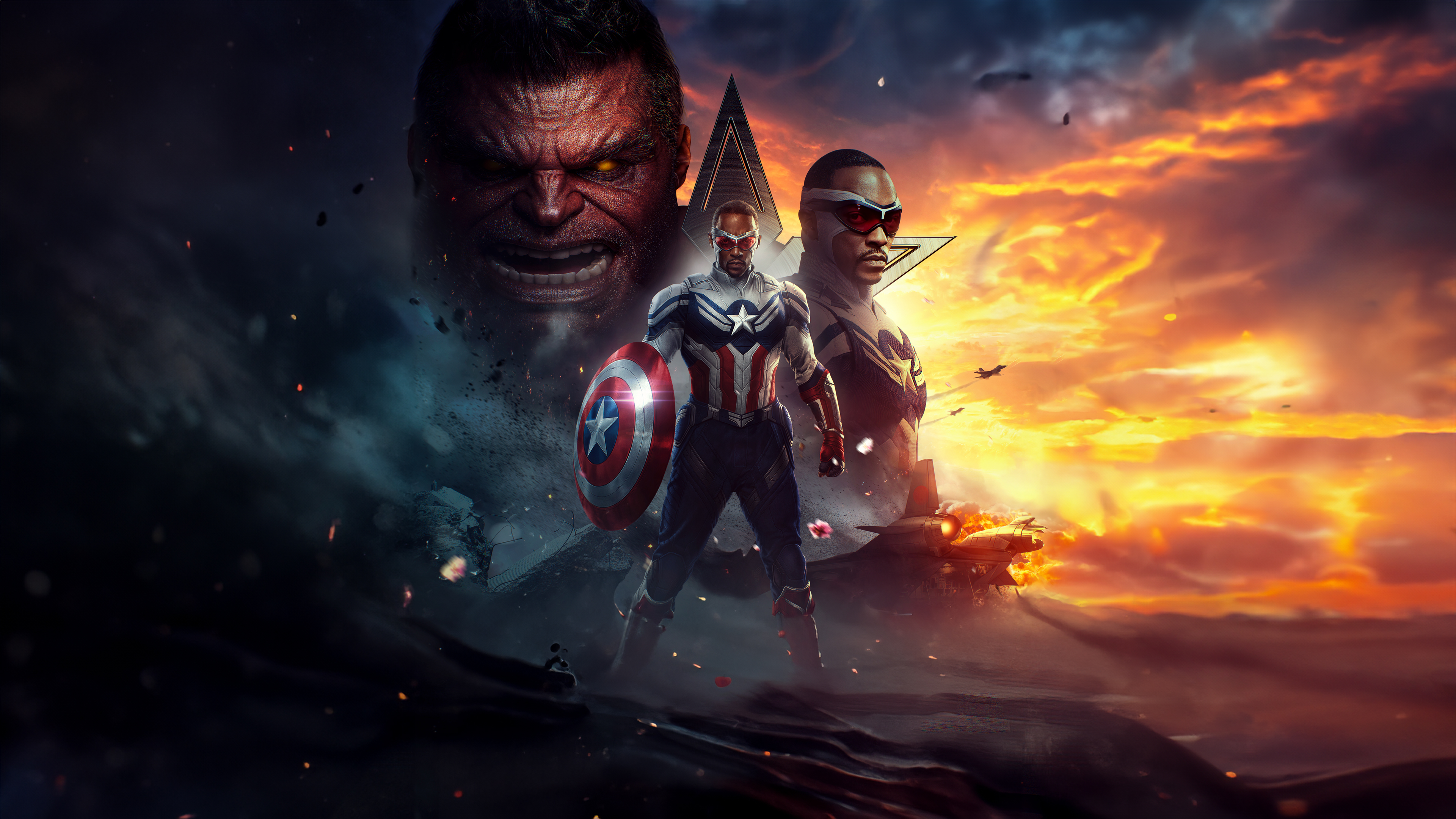 Cinematic fan art of Sam Wilson as Captain America from the movie Captain America: Brave New World.
