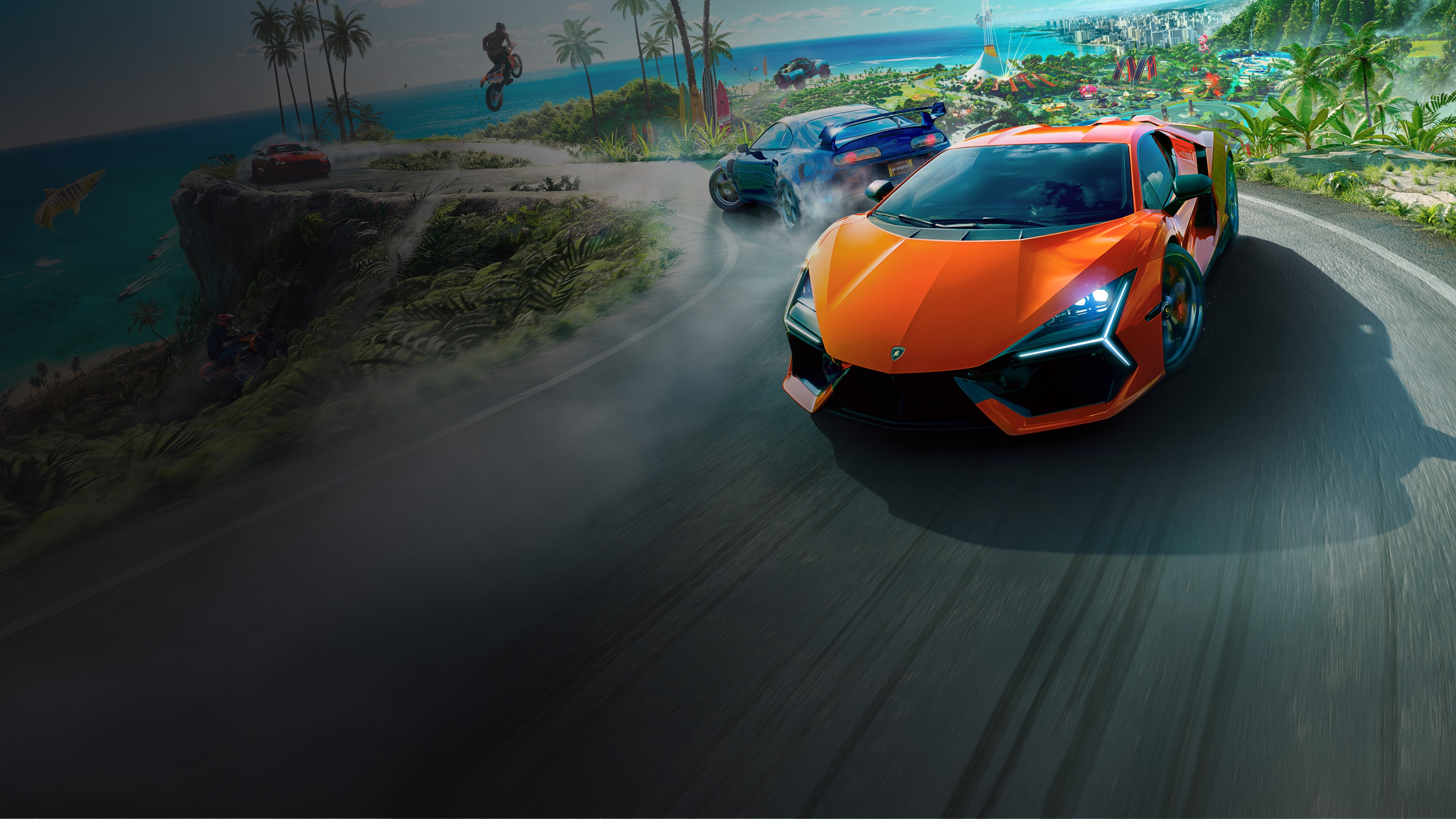 A sleek Lamborghini Revuelto supercar presented in the high-fidelity graphics of The Crew Motorfest.