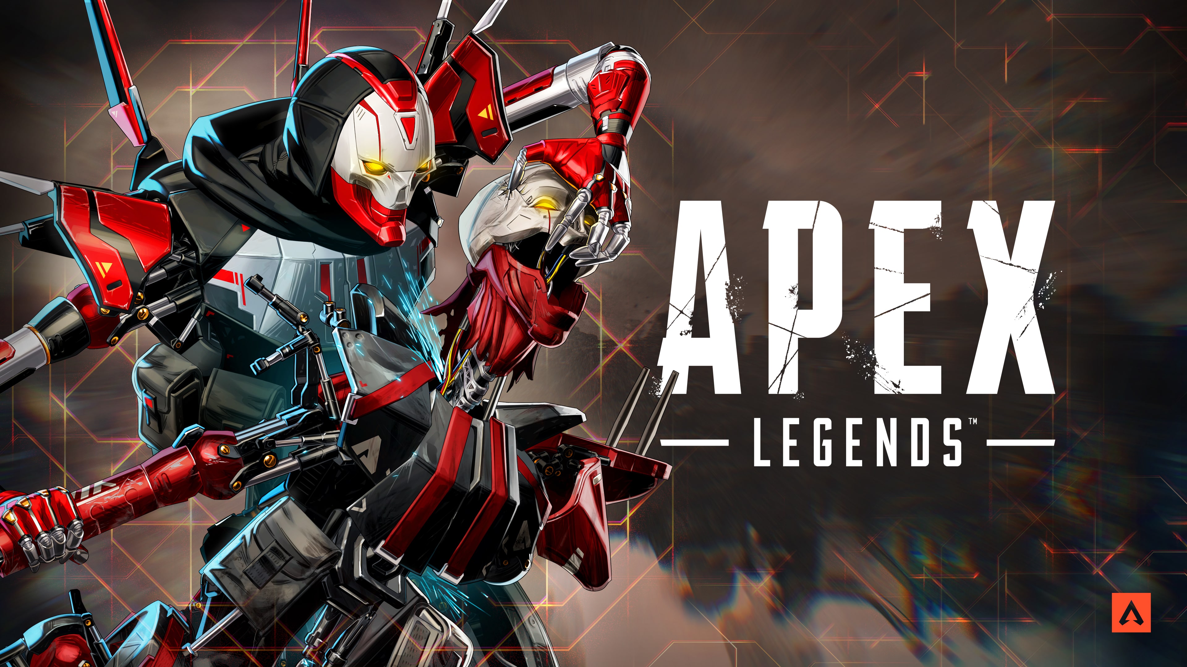 A close-up, detailed view of the character Revenant from the video game Apex Legends, featuring his robotic and intimidating features.
