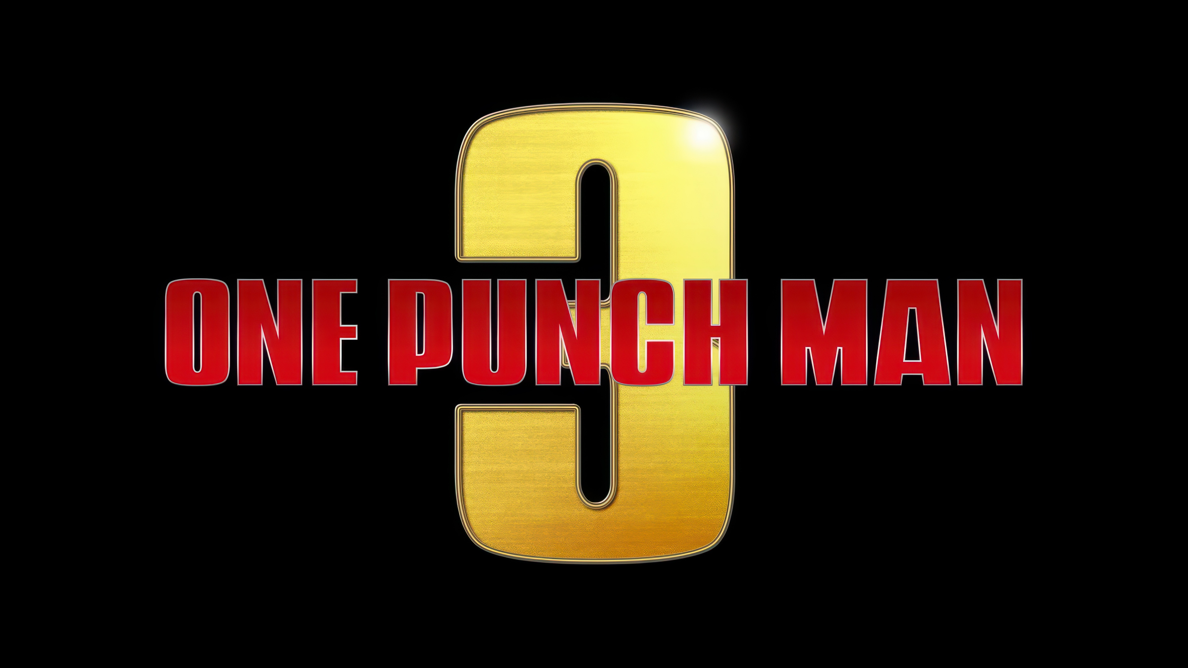 Saitama from One Punch Man Season 3 featured in a cinematic teaser poster with a black background.