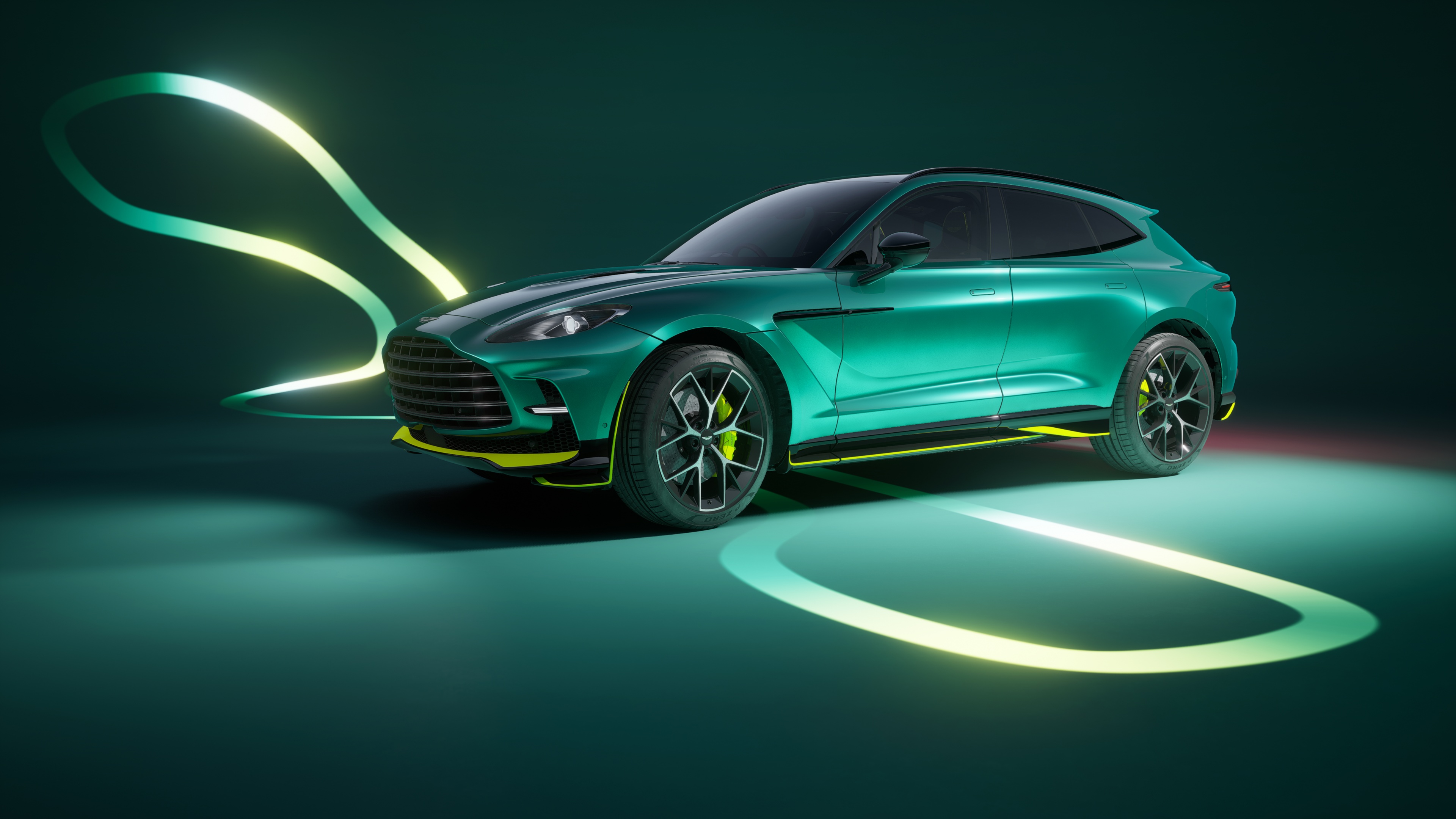 A high-detail, cinematic view of a 2024 Aston Martin DBX707 luxury SUV.