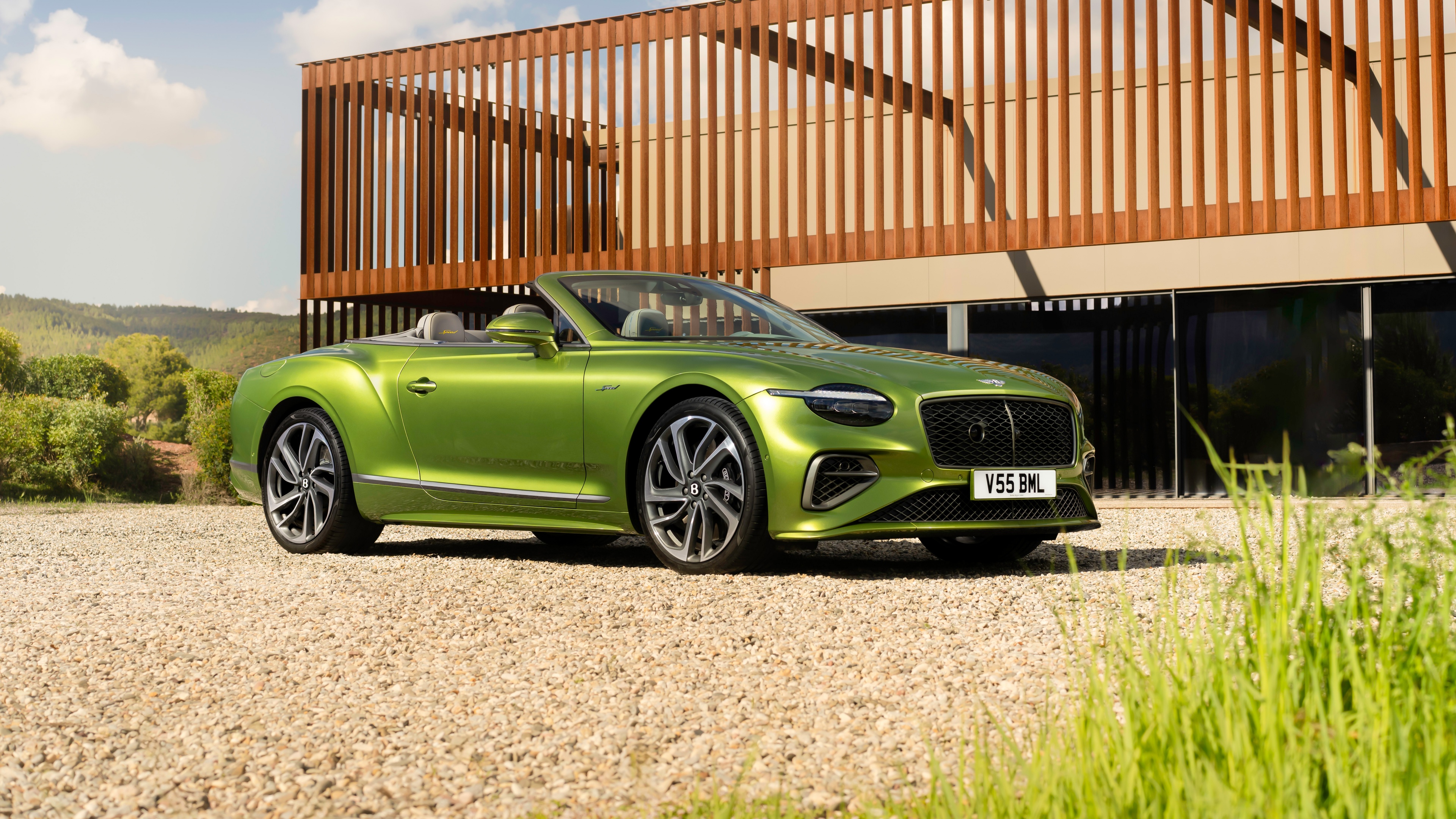 A high-resolution, detailed shot of a 2024 Bentley Continental GT Speed Convertible showcasing its sleek design.