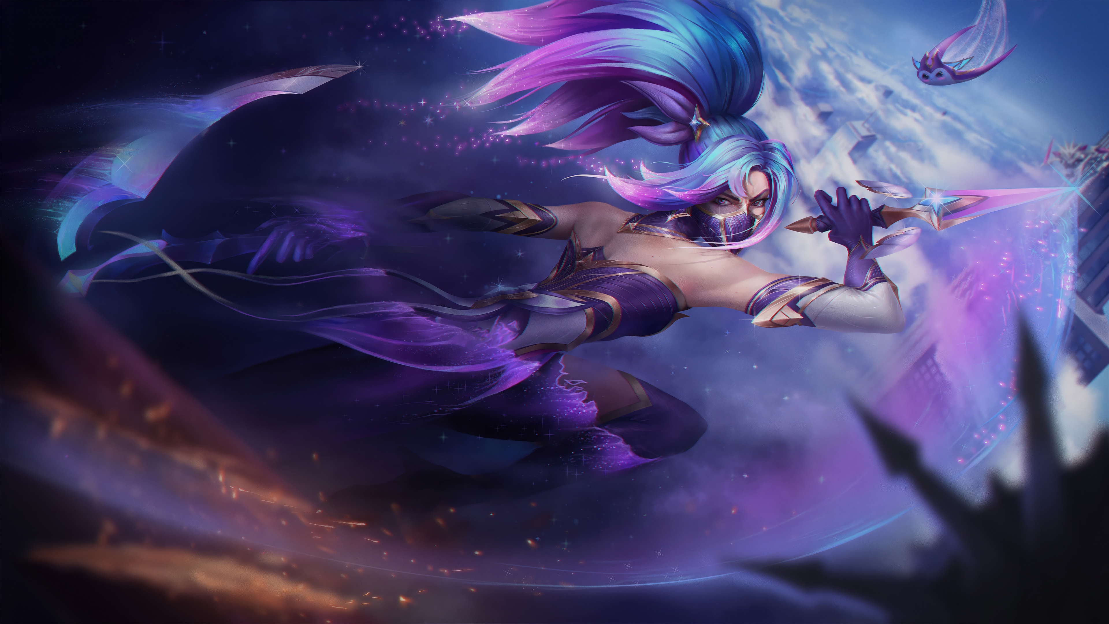 Akali from League of Legends featuring a glowing purple neon aesthetic and high-detail cinematic lighting.