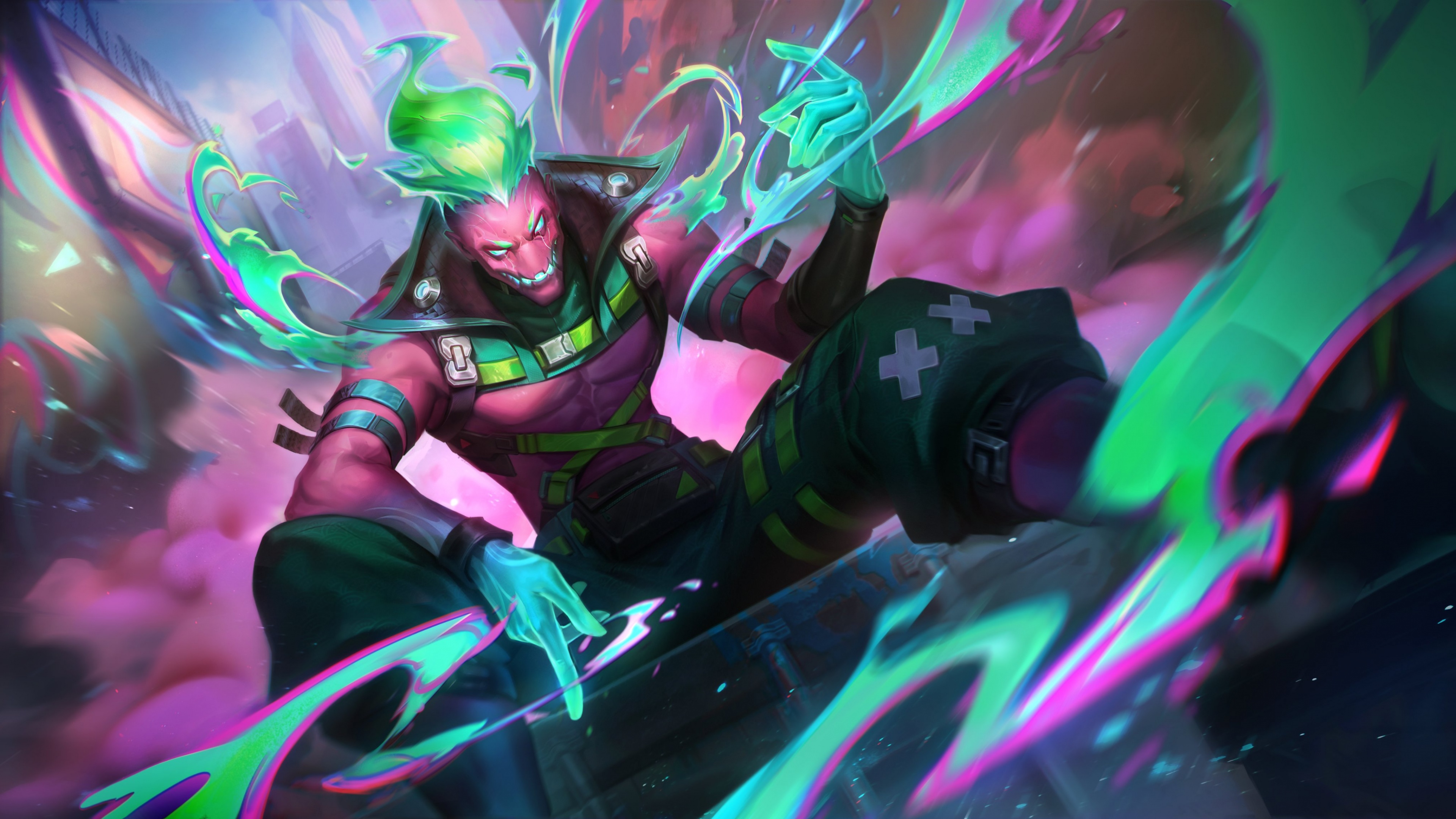 Digital art of a magical character skin with glowing runes and enchanted armor, inspired by League of Legends.