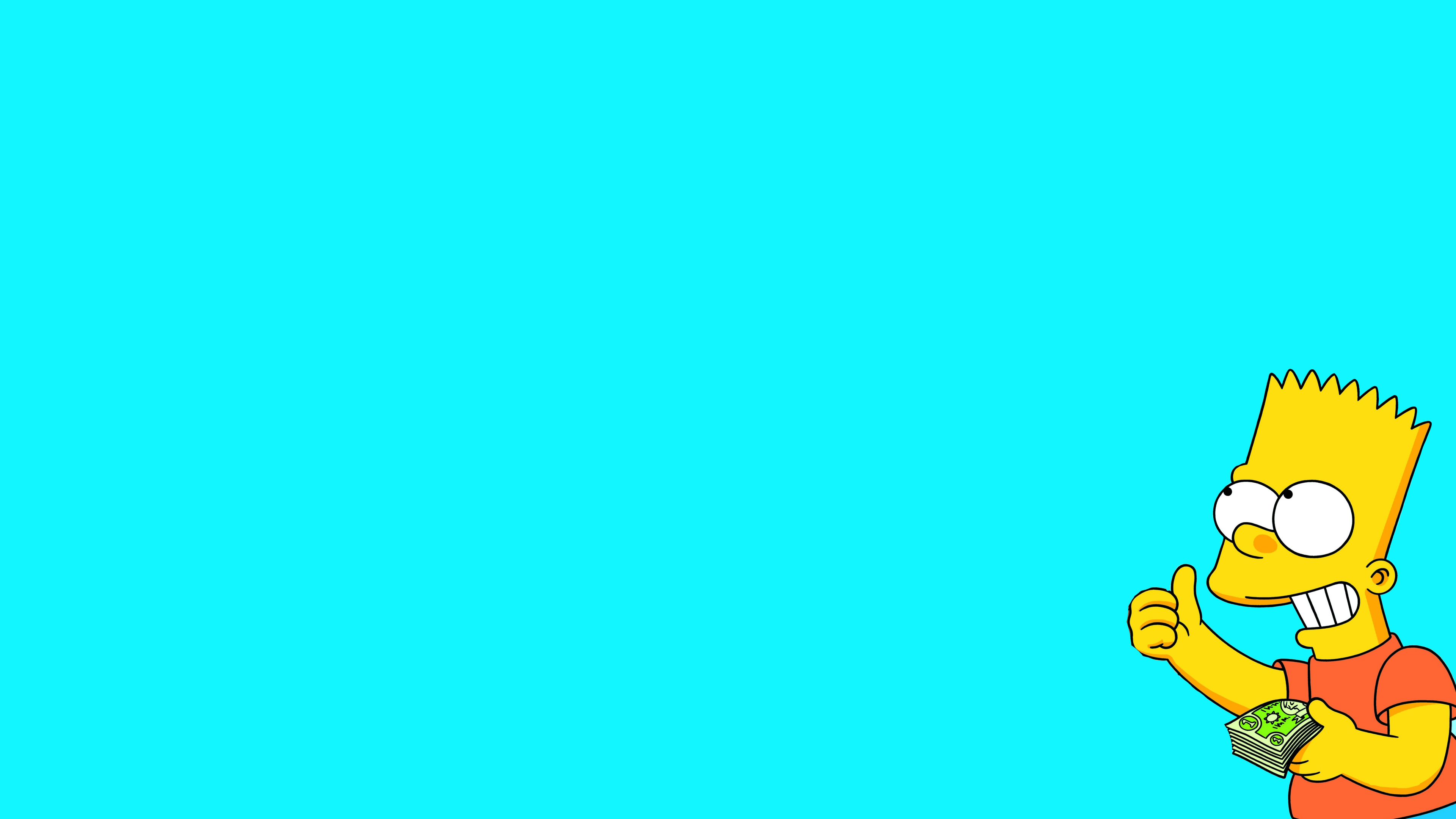 A minimalist high-resolution portrait of Bart Simpson from The Simpsons on a solid cyan background.