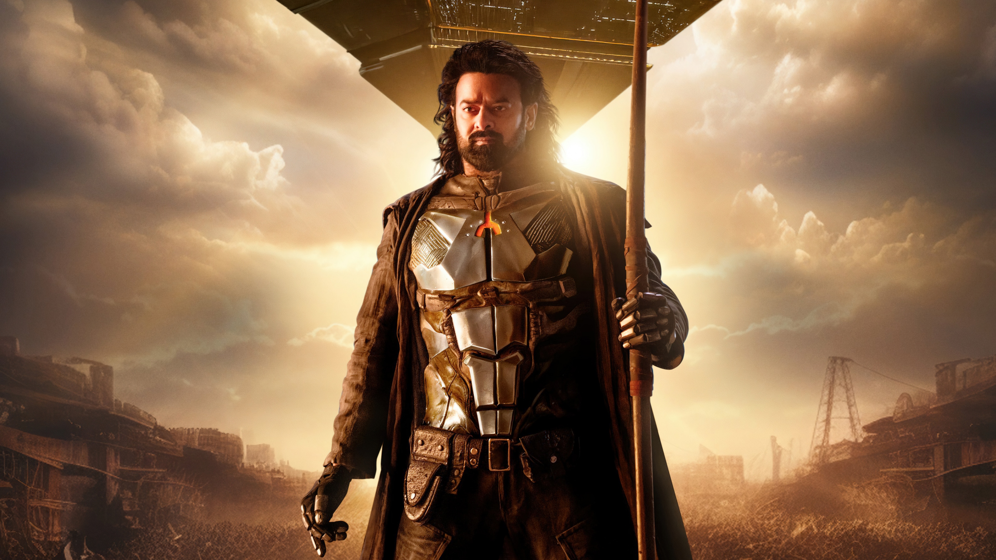 Prabhas as the character Bhairava in a dramatic scene from the movie Kalki 2898 AD
