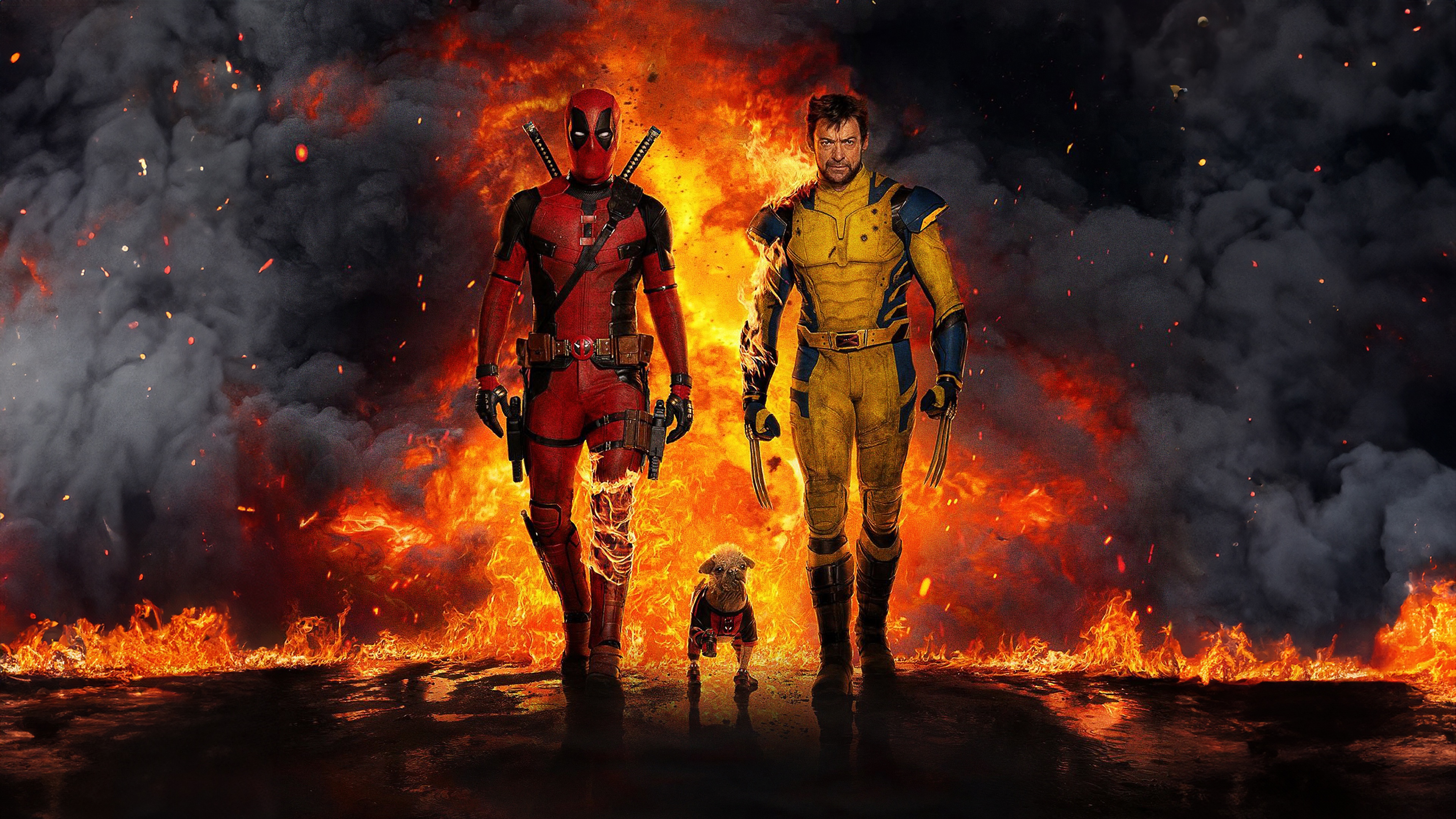 A cinematic 5K portrait of Deadpool and Wolverine from the Marvel Cinematic Universe.