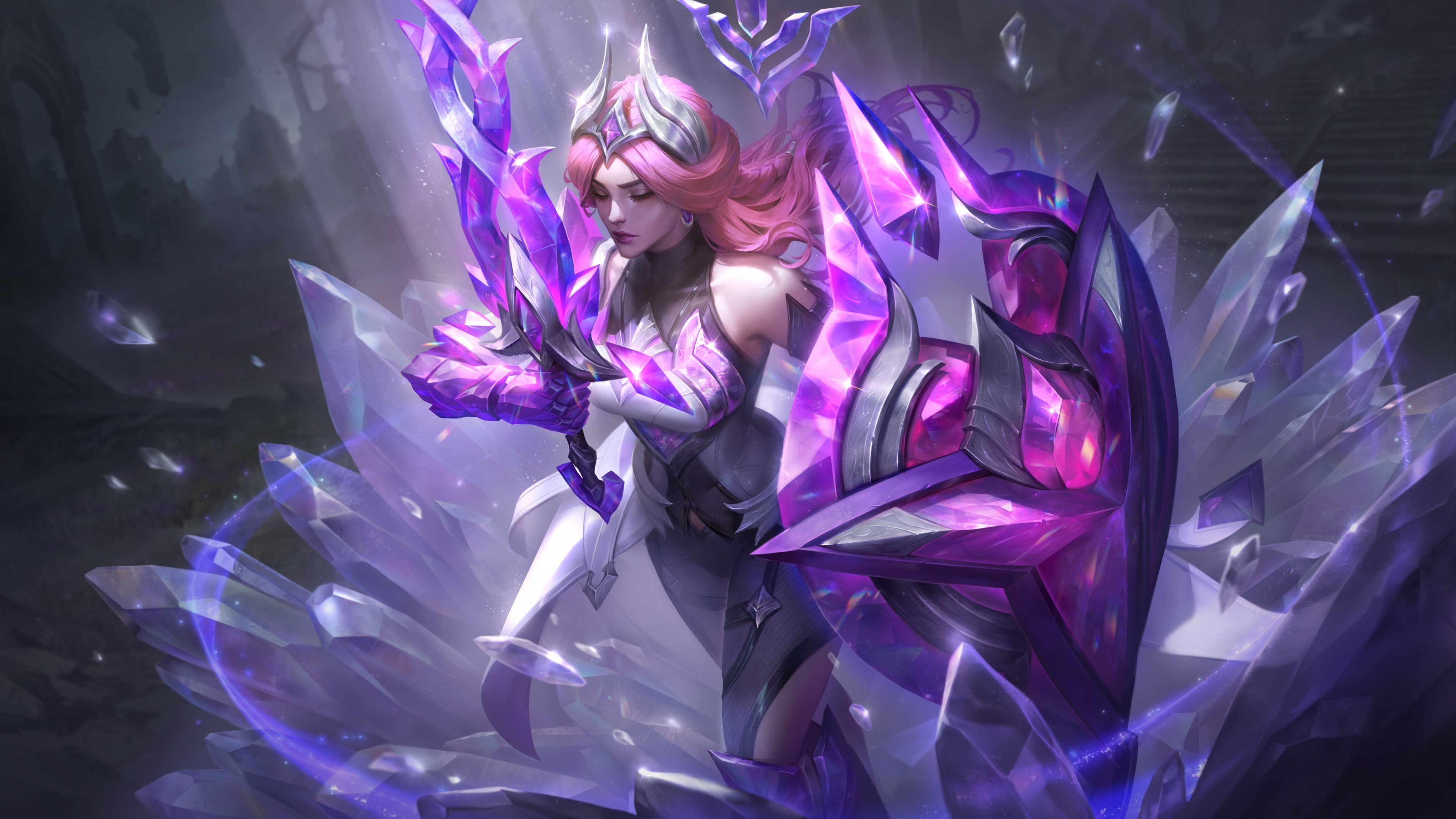 An epic and cinematic fantasy battle scene featuring magical energy and warriors, inspired by the League of Legends universe.
