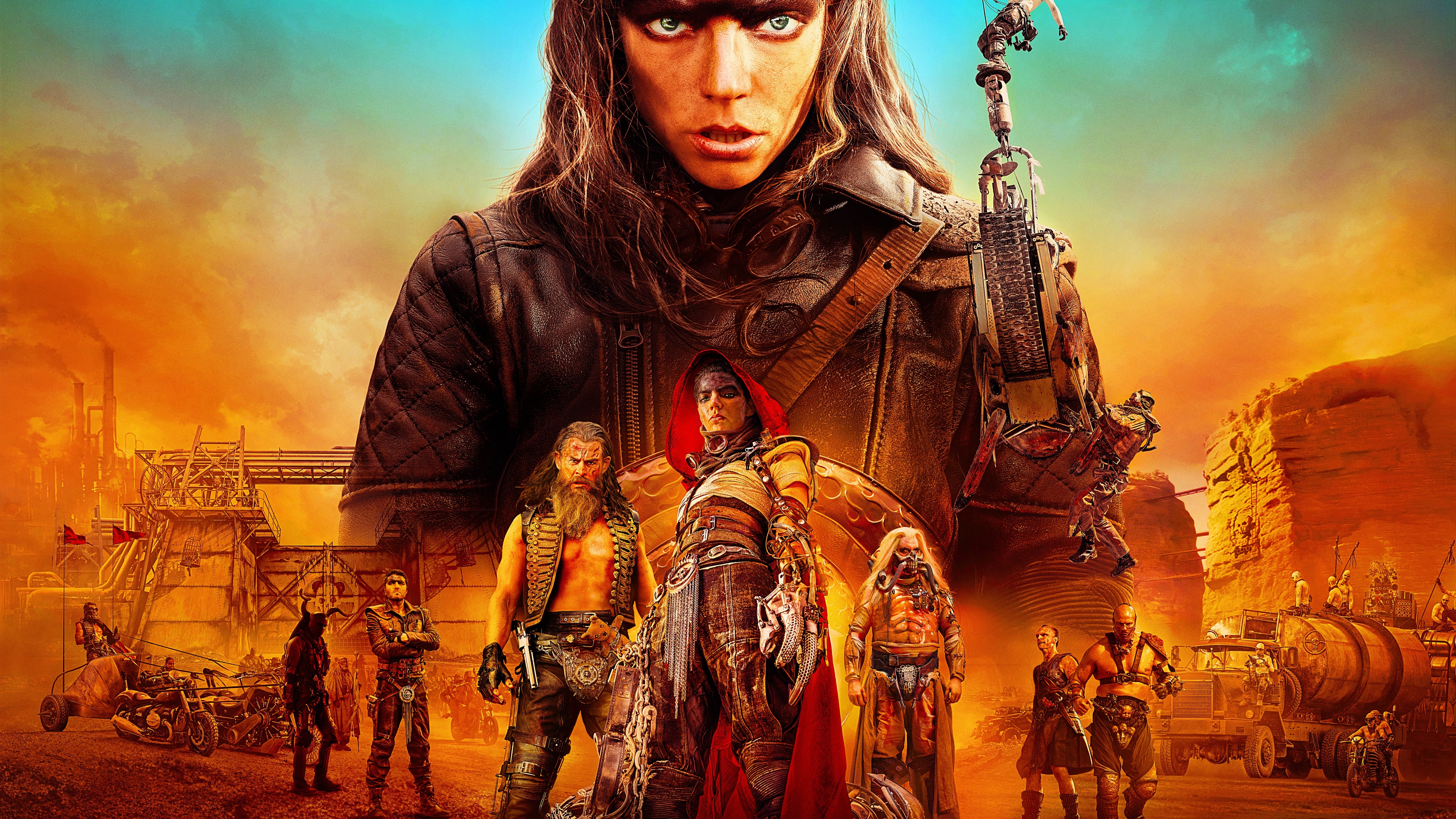 A cinematic portrait of Anya Taylor-Joy as Furiosa in the desolate wasteland of Furiosa: A Mad Max Saga.