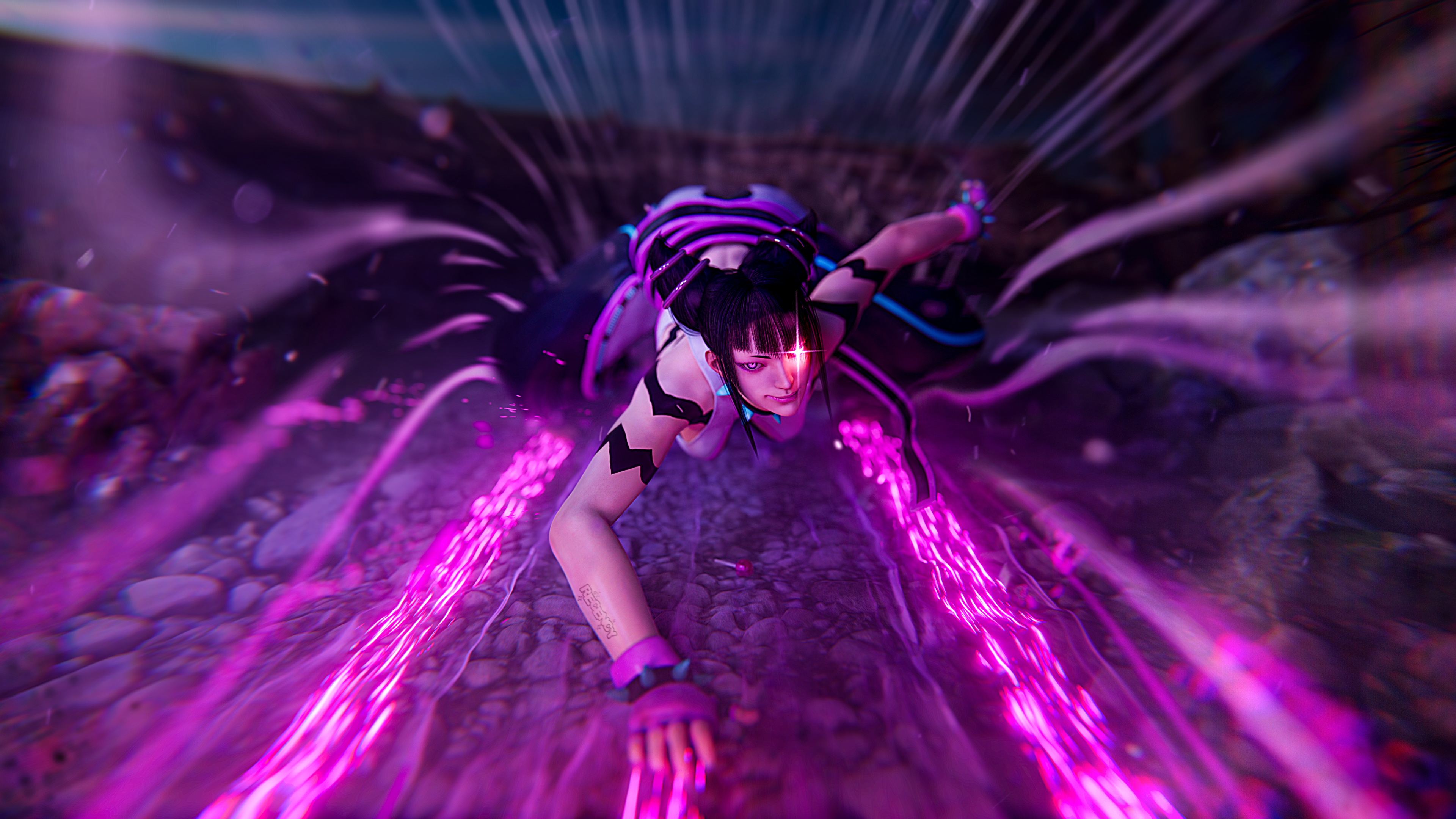 Detailed artwork of Juri Han from Street Fighter featuring her signature hairstyle and outfit.