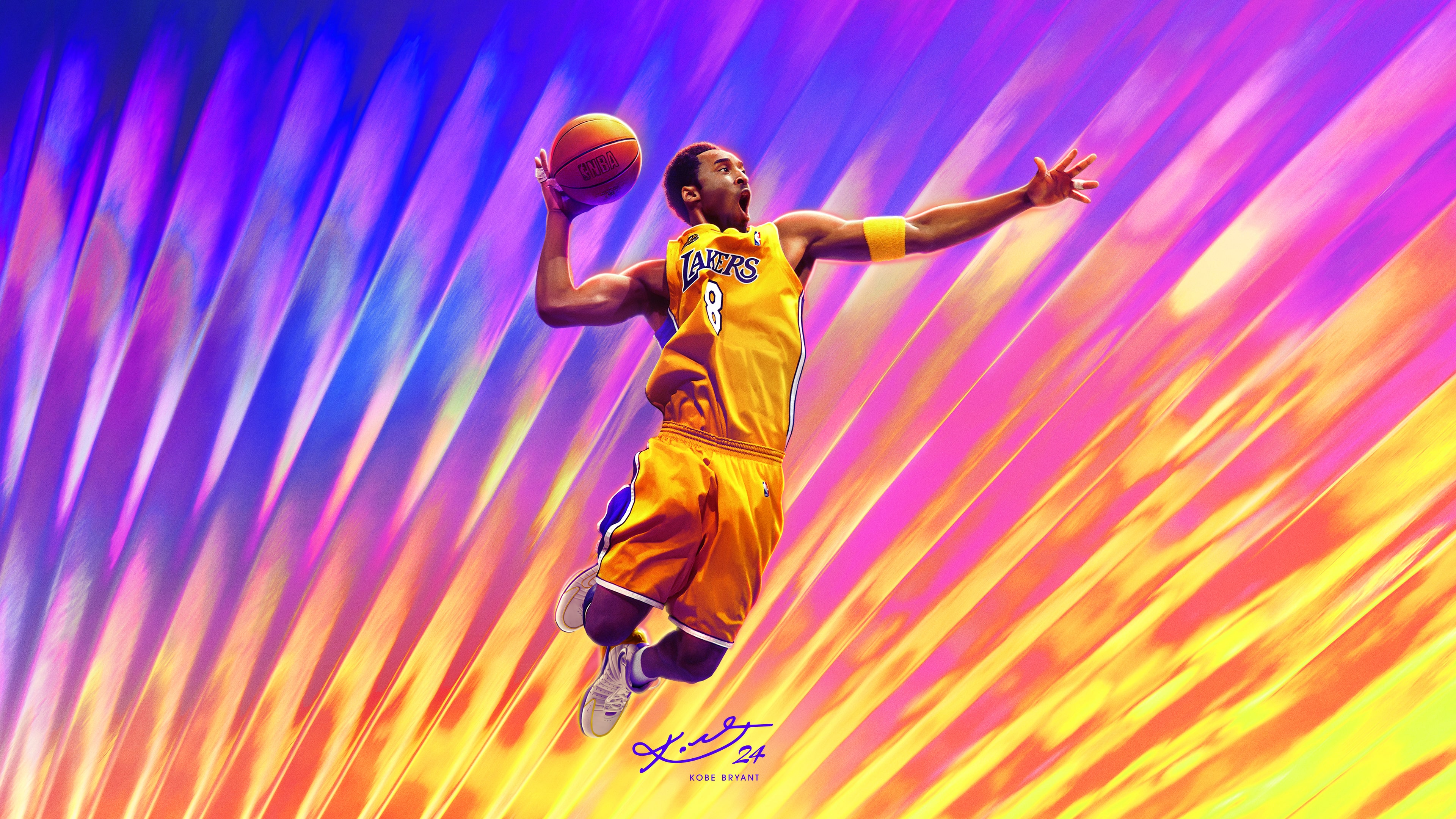 A cinematic portrait of Kobe Bryant, the Black Mamba, in the style of NBA 2K24.