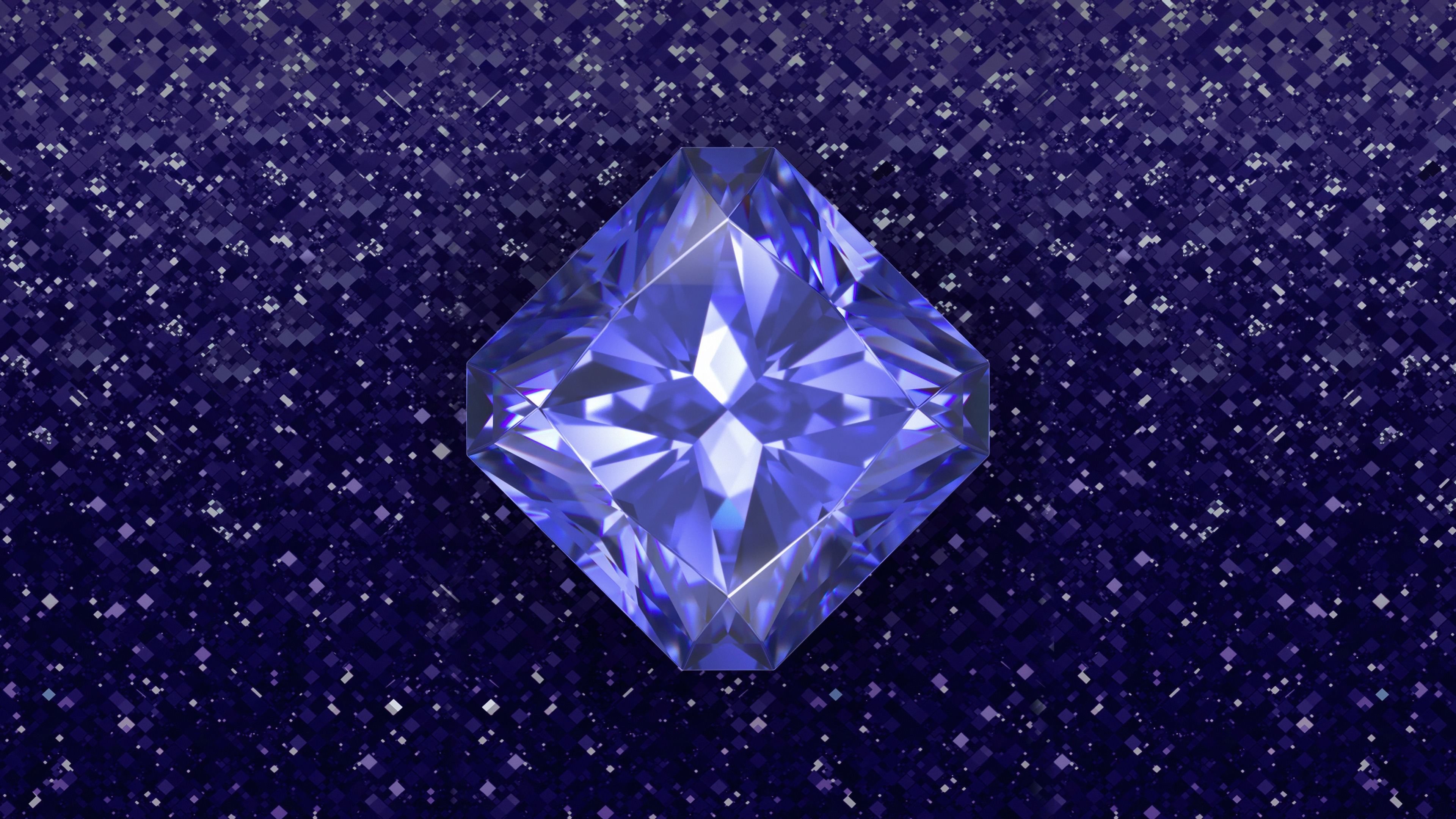 A macro view of a shiny blue diamond gemstone with abstract blue light patterns and a crystalline texture.