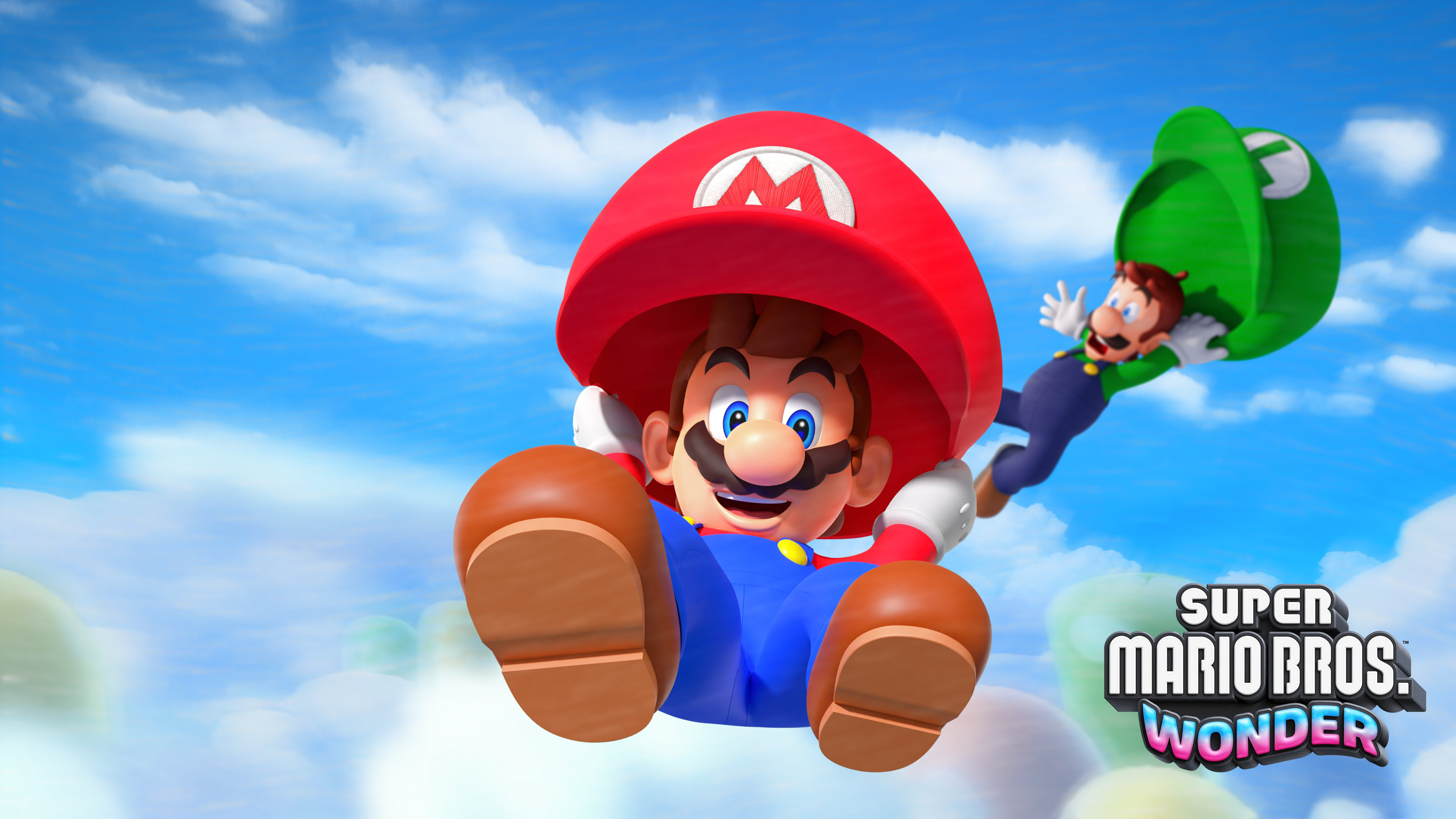 Mario from Super Mario Bros. Wonder in a colorful, magical video game landscape.