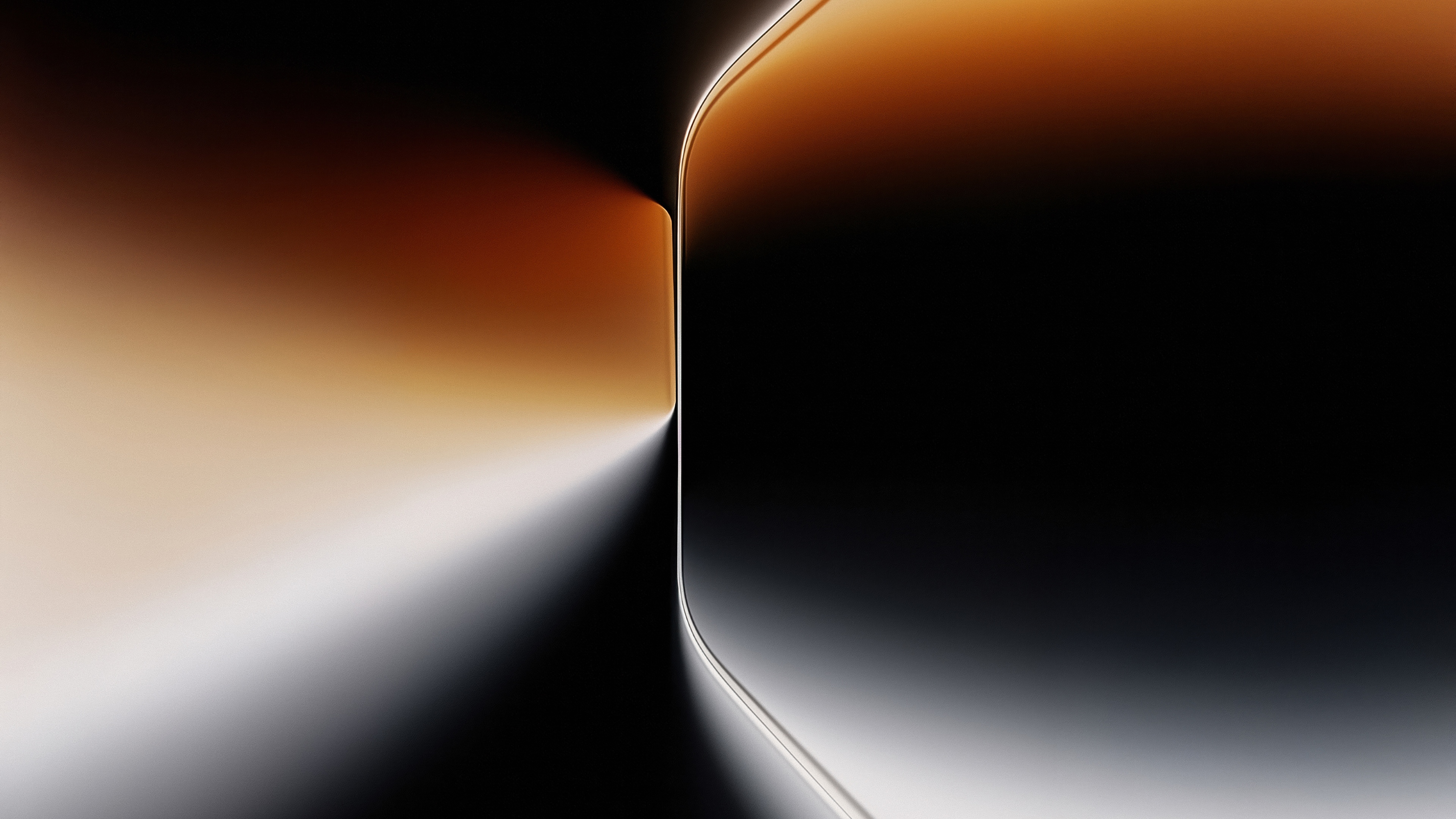 Abstract geometric shapes with metallic copper gradients and chromatic highlights on a dark background.