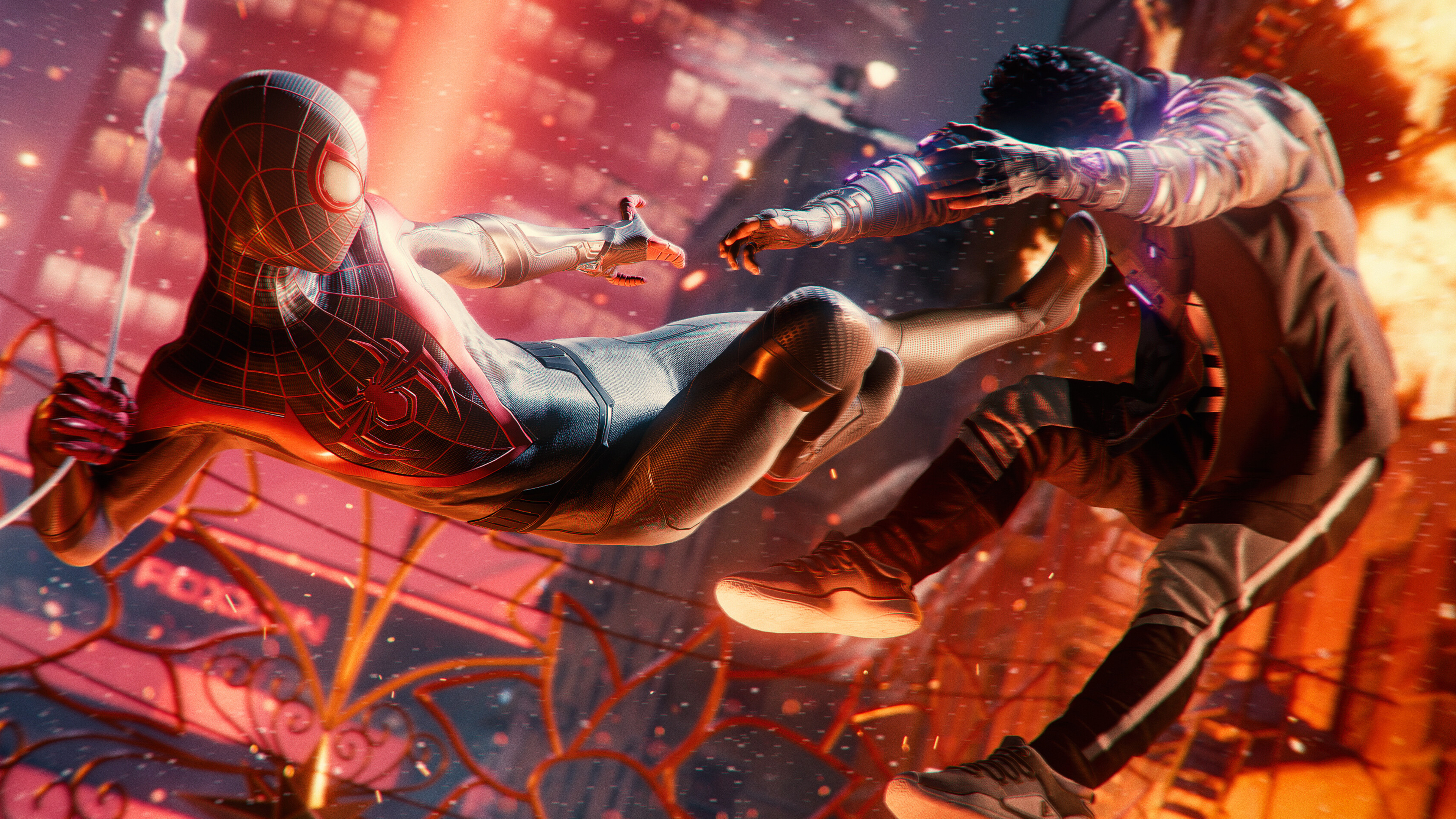 Miles Morales from the Spider-Man: Miles Morales video game showcasing his signature superhero suit.