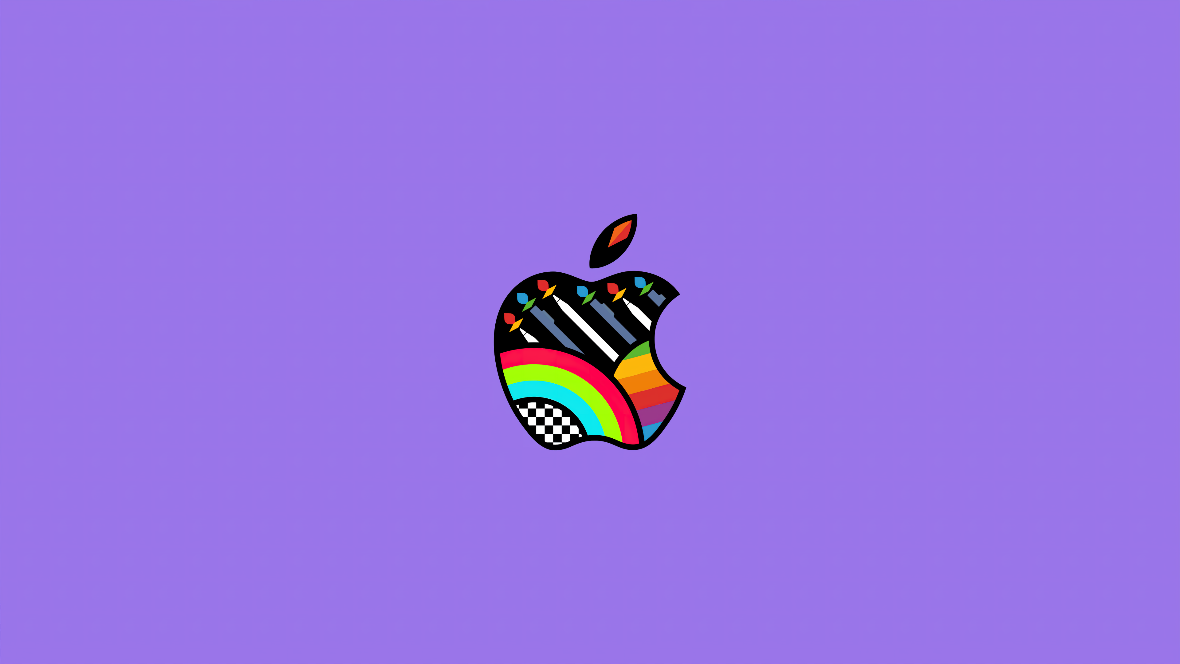 Apple logo presented on a soft, pastel purple aesthetic background.